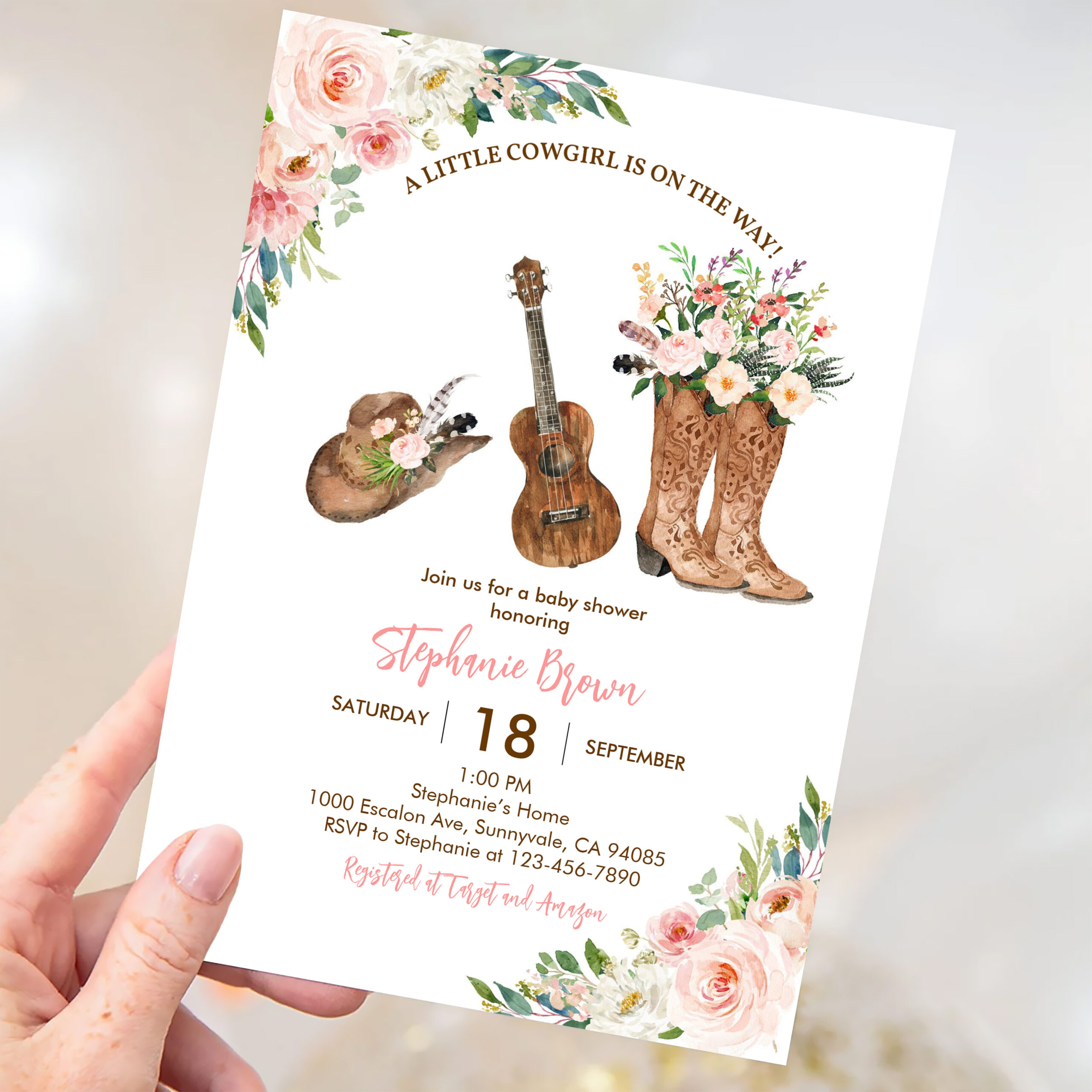 Little Cowgirl Western Rustic Pink Baby Shower Invitation - Image 3