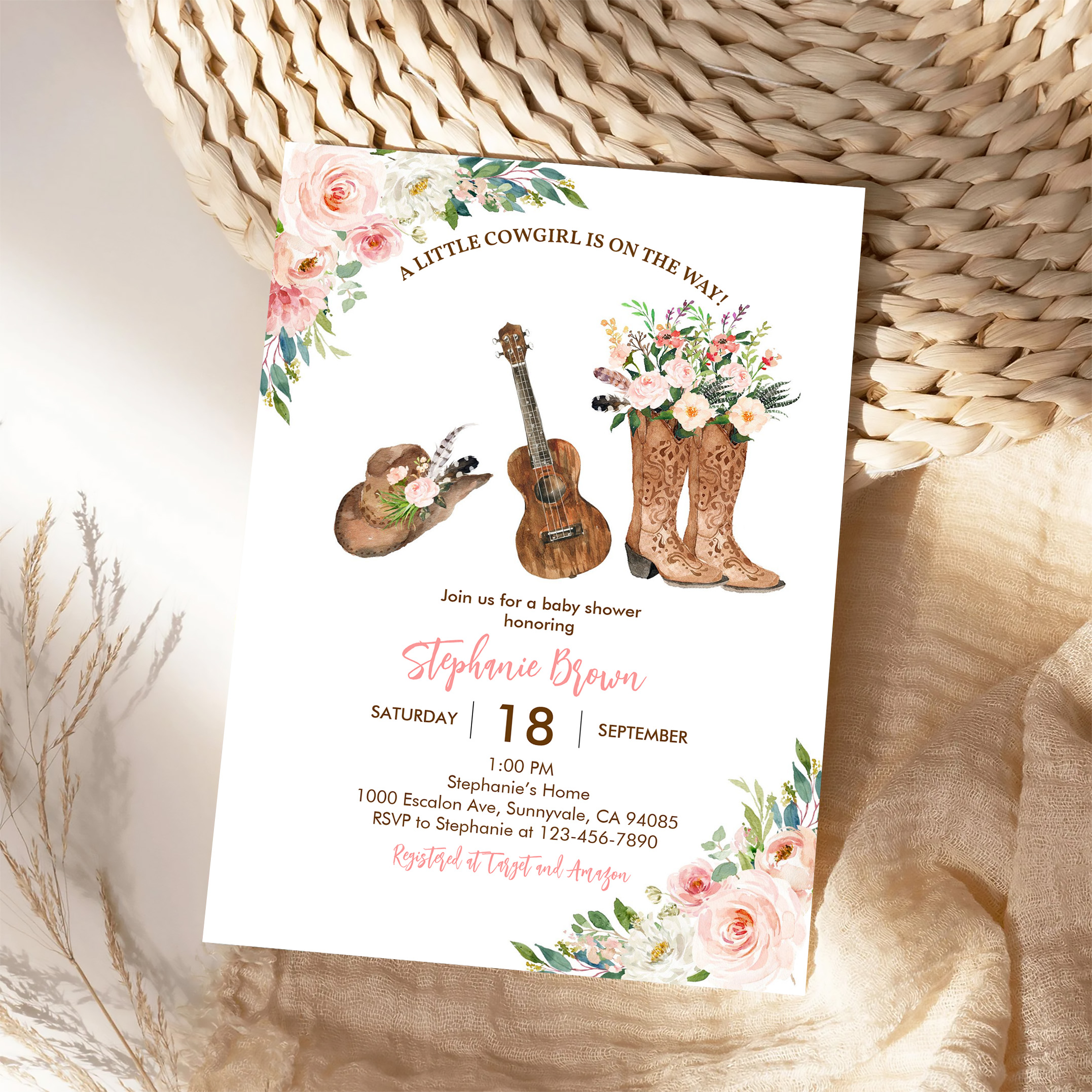 Little Cowgirl Western Rustic Pink Baby Shower Invitation - Image 4