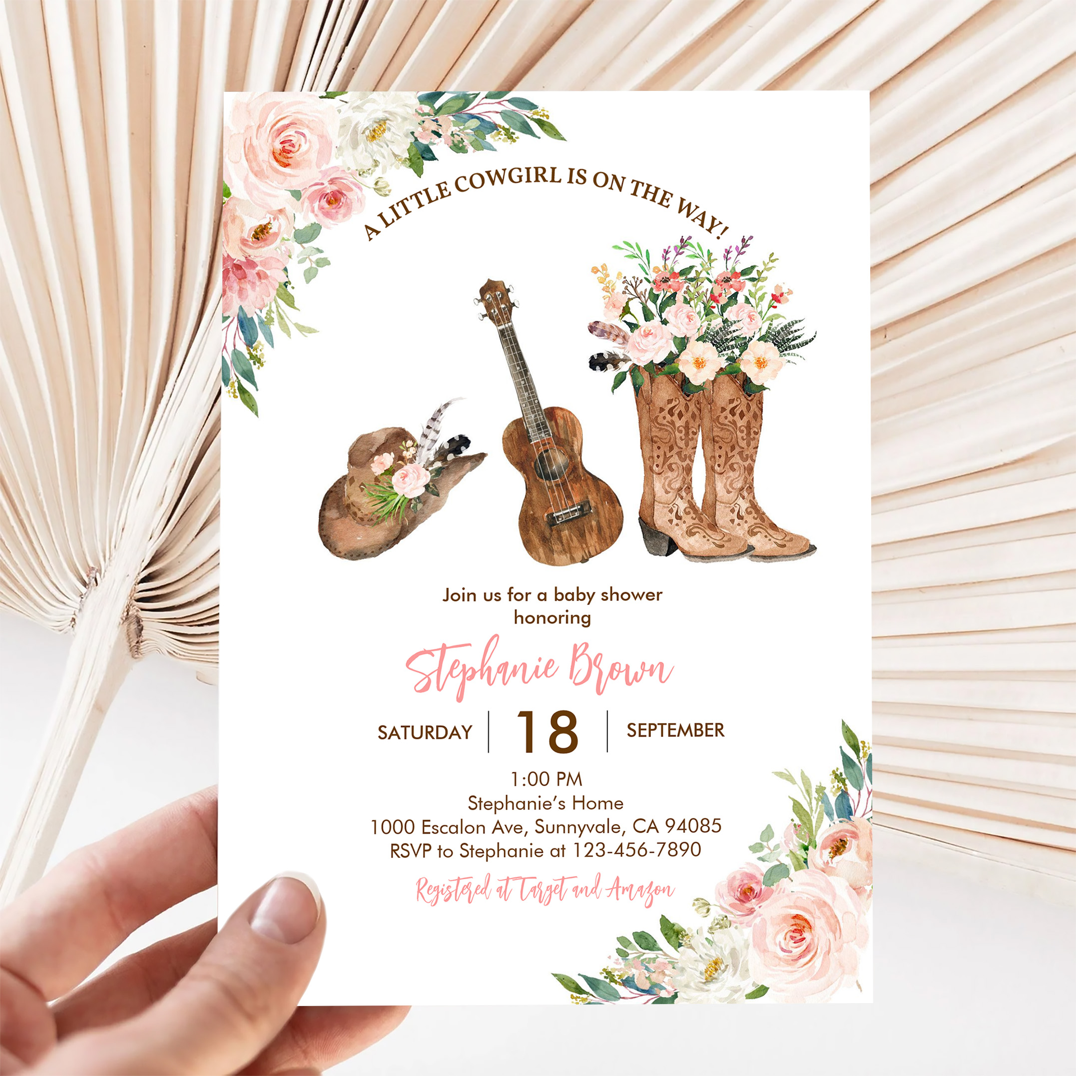 Little Cowgirl Western Rustic Pink Baby Shower Invitation - Image 5