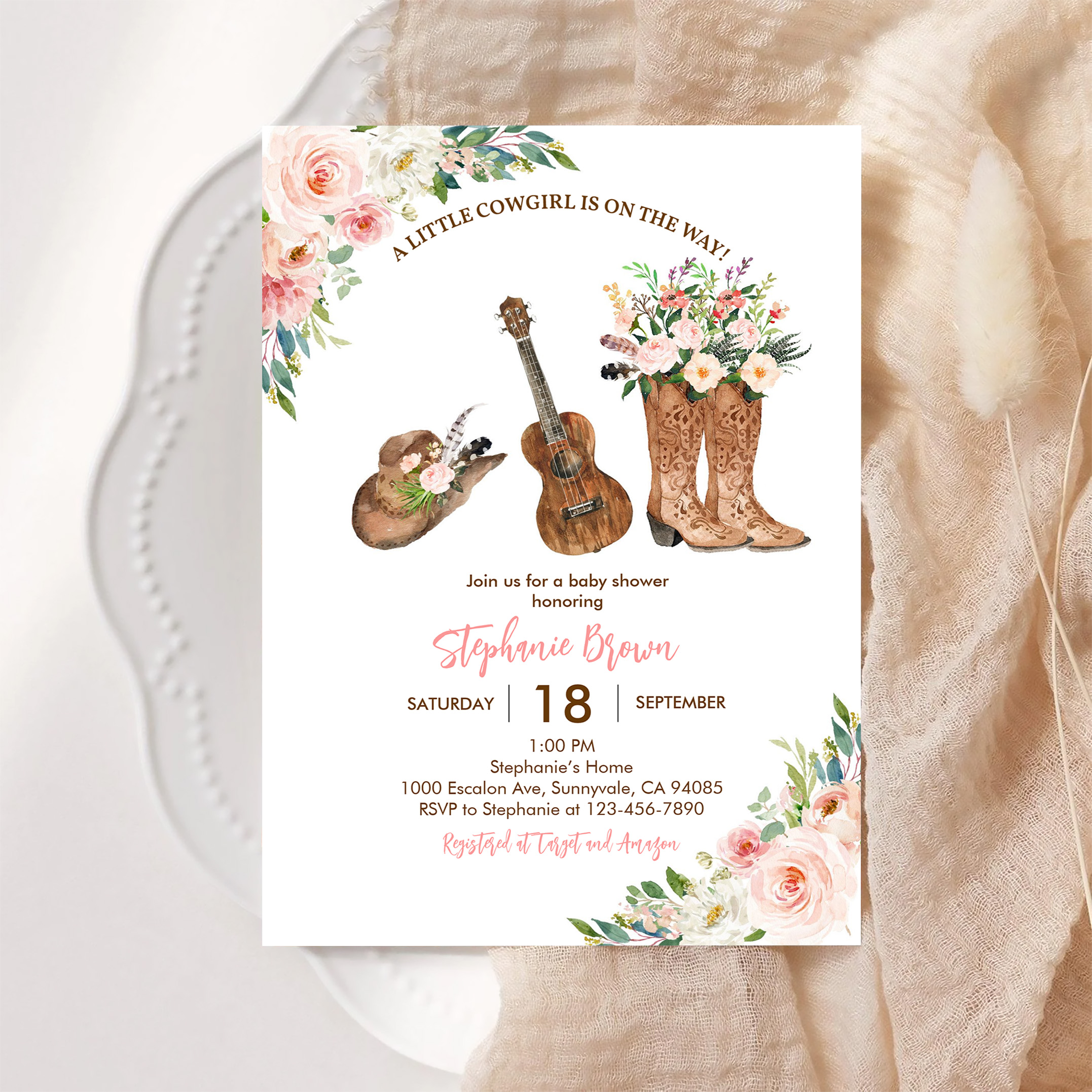 Little Cowgirl Western Rustic Pink Baby Shower Invitation - Image 6