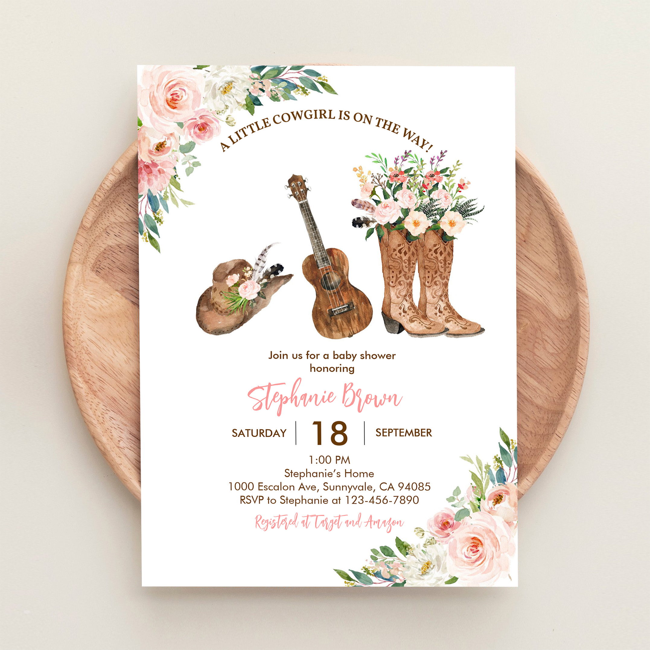 Little Cowgirl Western Rustic Pink Baby Shower Invitation - Image 7