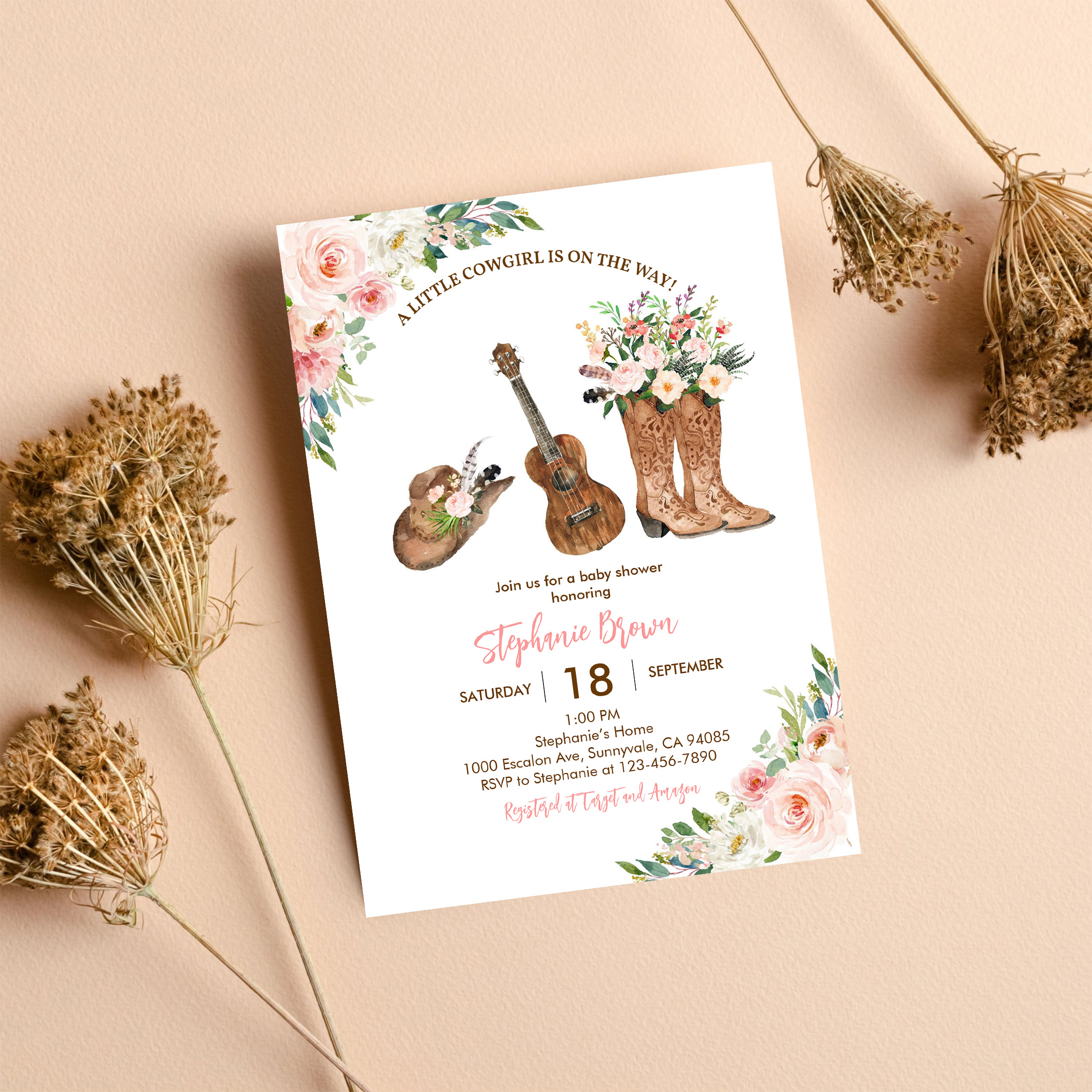 Little Cowgirl Western Rustic Pink Baby Shower Invitation - Image 8