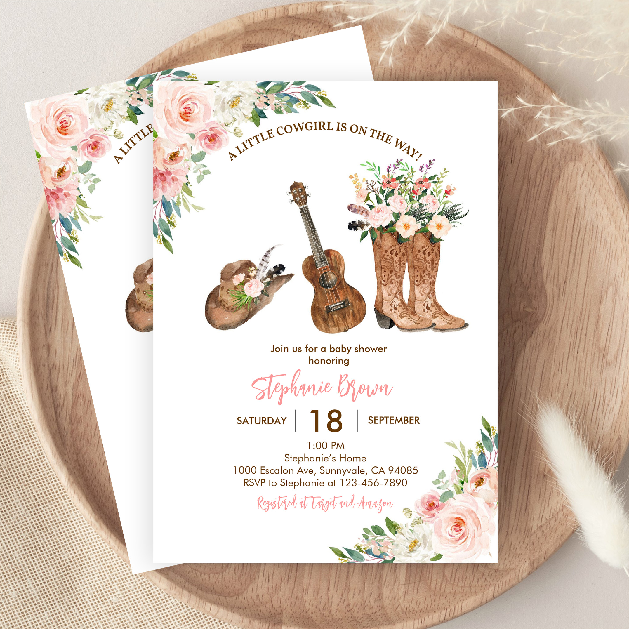Little Cowgirl Western Rustic Pink Baby Shower Invitation - Image 9