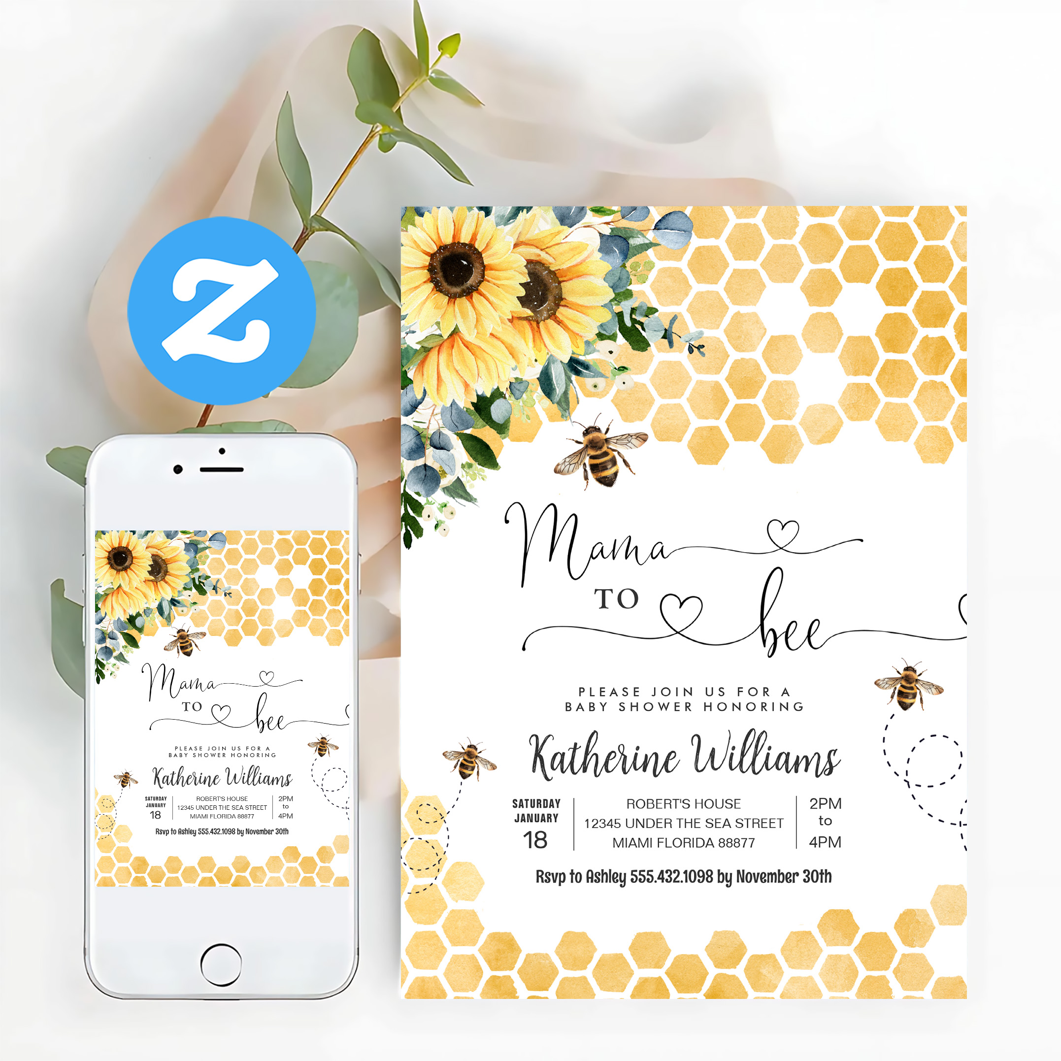 Mama To Bee Honey Bee Baby Shower Invitation - Image 12