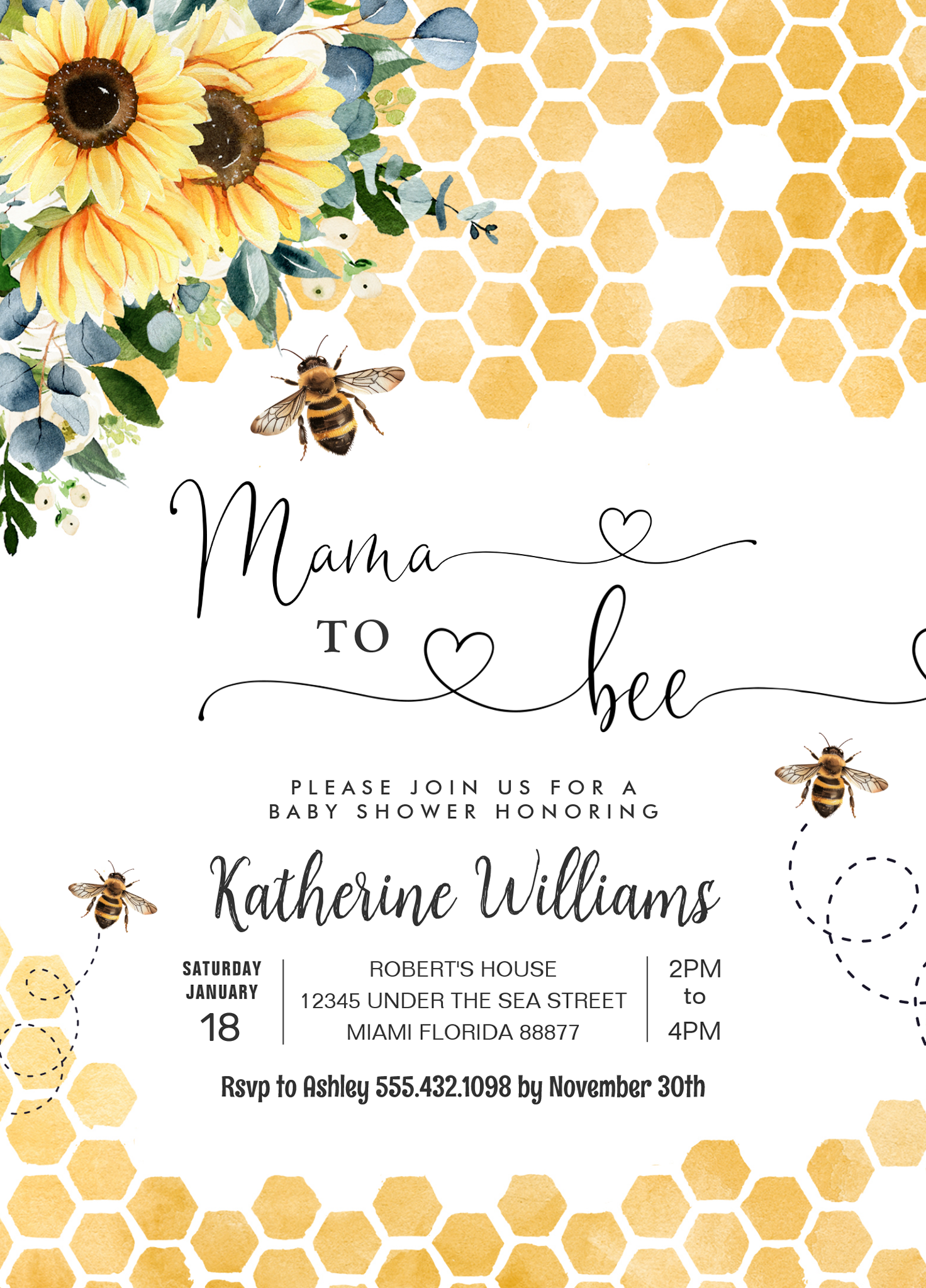 Mama To Bee Honey Bee Baby Shower Invitation