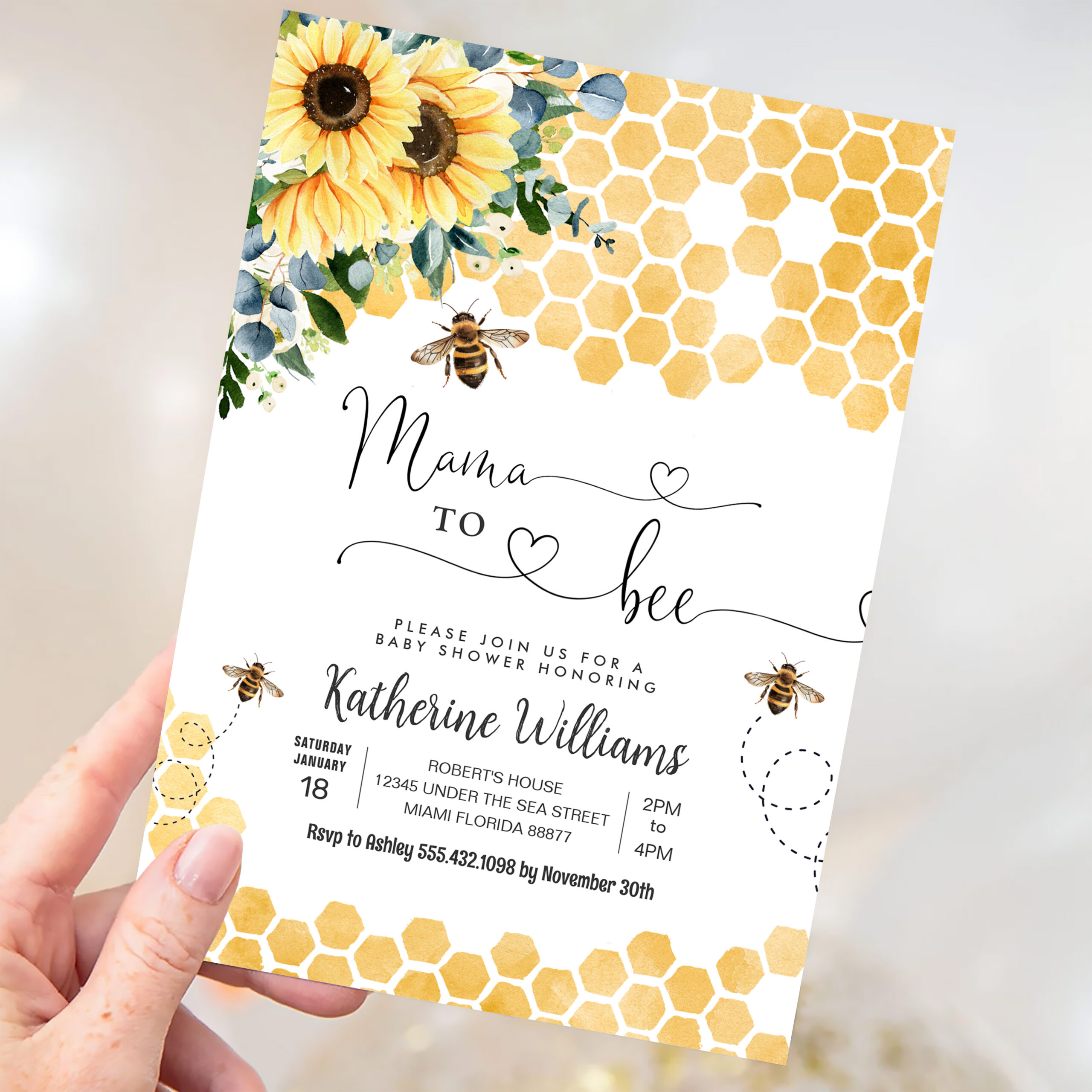 Mama To Bee Honey Bee Baby Shower Invitation - Image 3