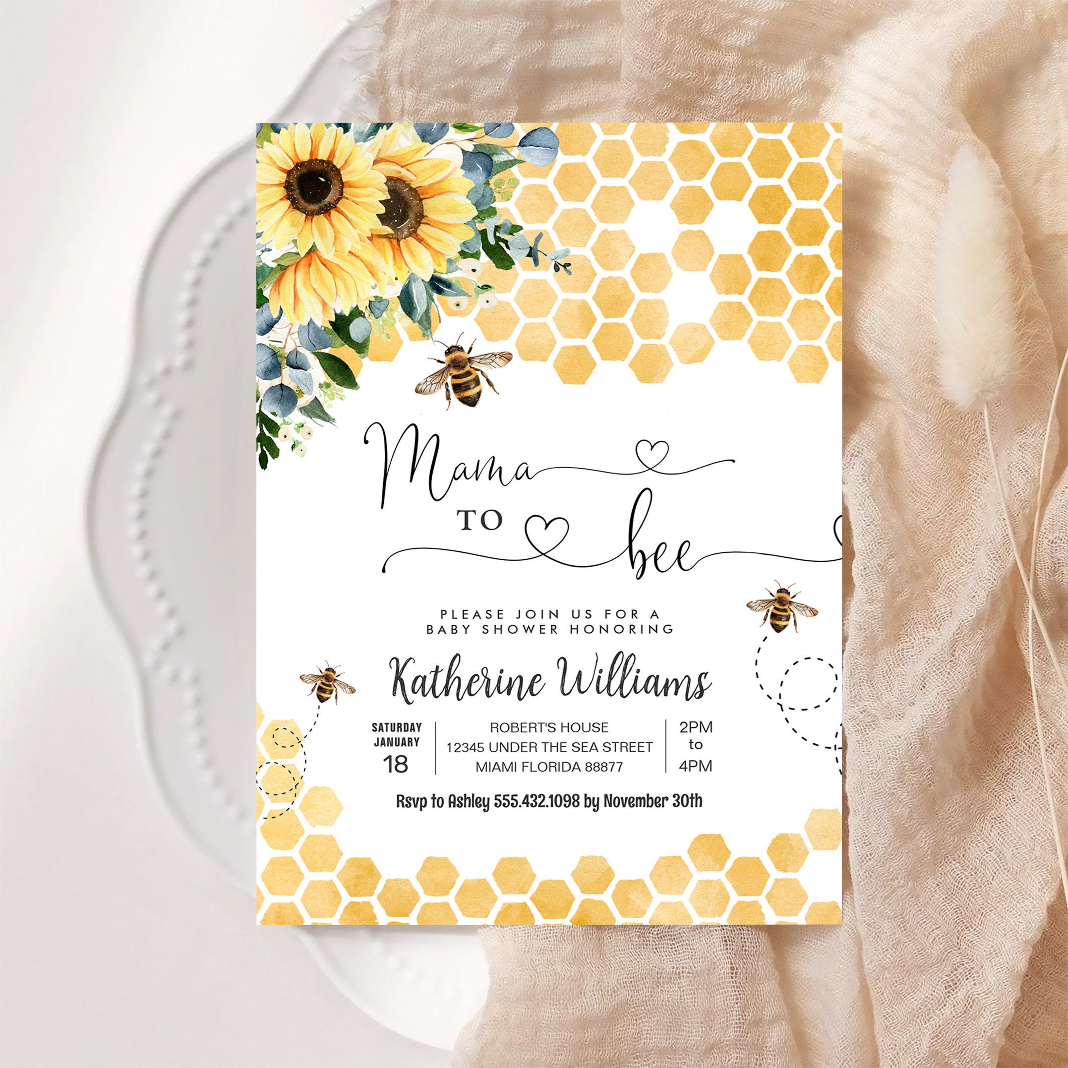 Mama To Bee Honey Bee Baby Shower Invitation - Image 6