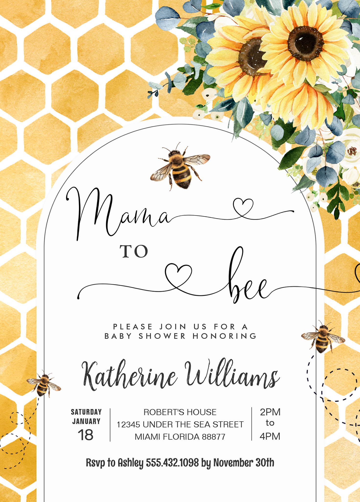 Mama To Bee Honey Bee Baby Shower Invitation
