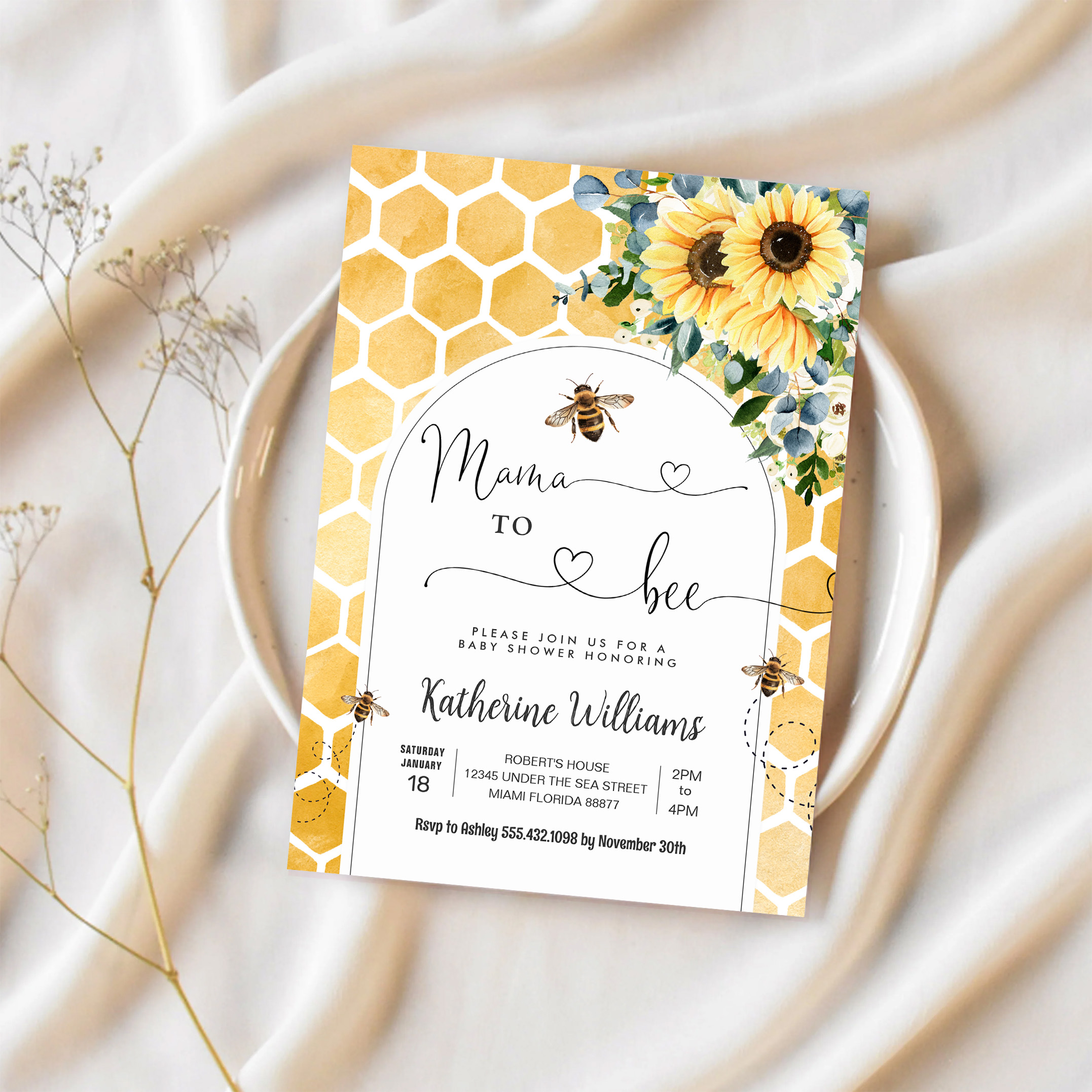 Mama To Bee Honey Bee Baby Shower Invitation - Image 2