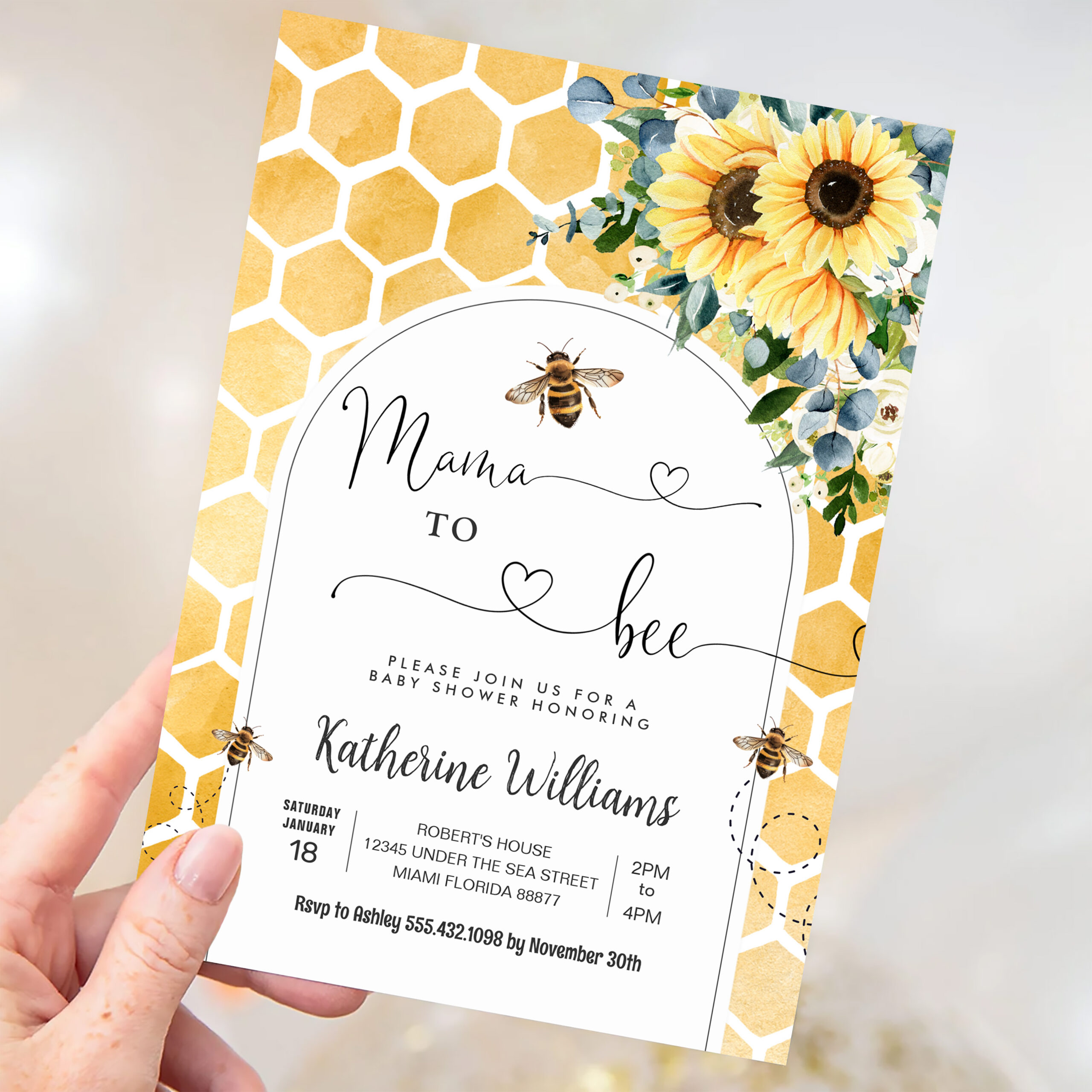 Mama To Bee Honey Bee Baby Shower Invitation - Image 3