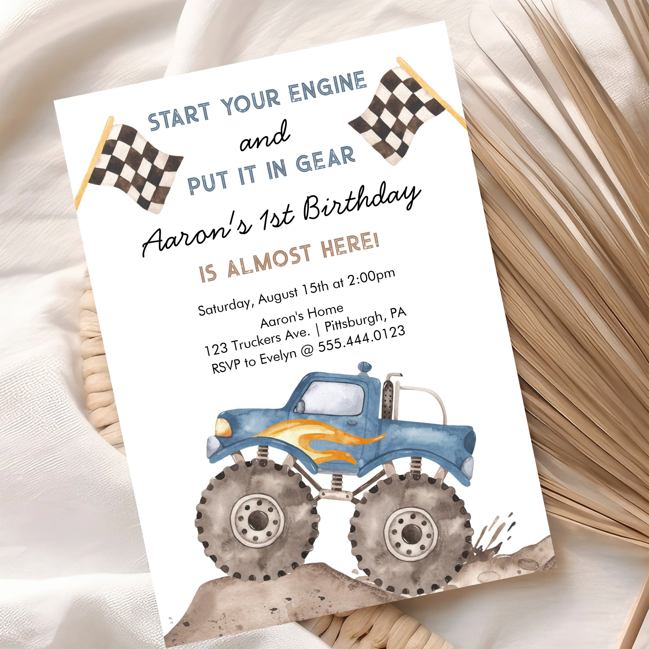 Monster Truck Start Your Engine Boys 1st Birthday Invitation - Image 10