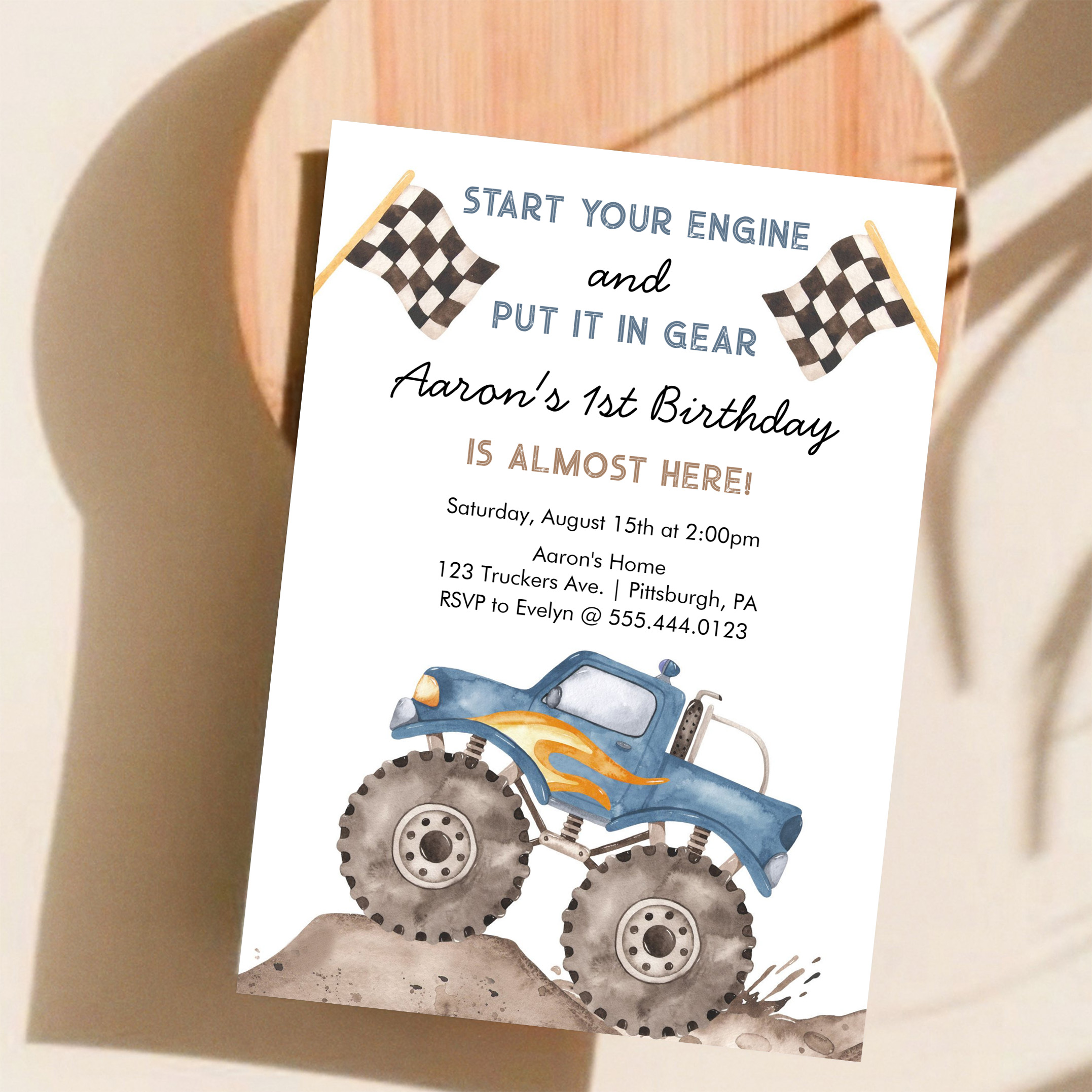 Monster Truck Start Your Engine Boys 1st Birthday Invitation - Image 11