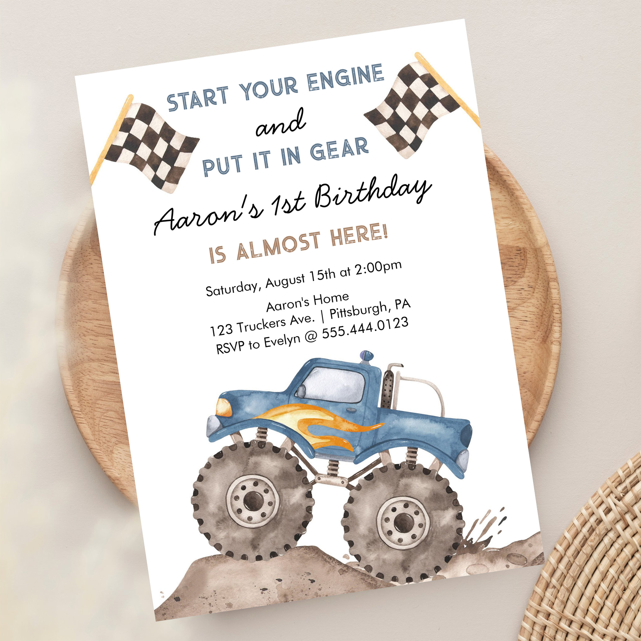 Monster Truck Start Your Engine Boys 1st Birthday Invitation - Image 13