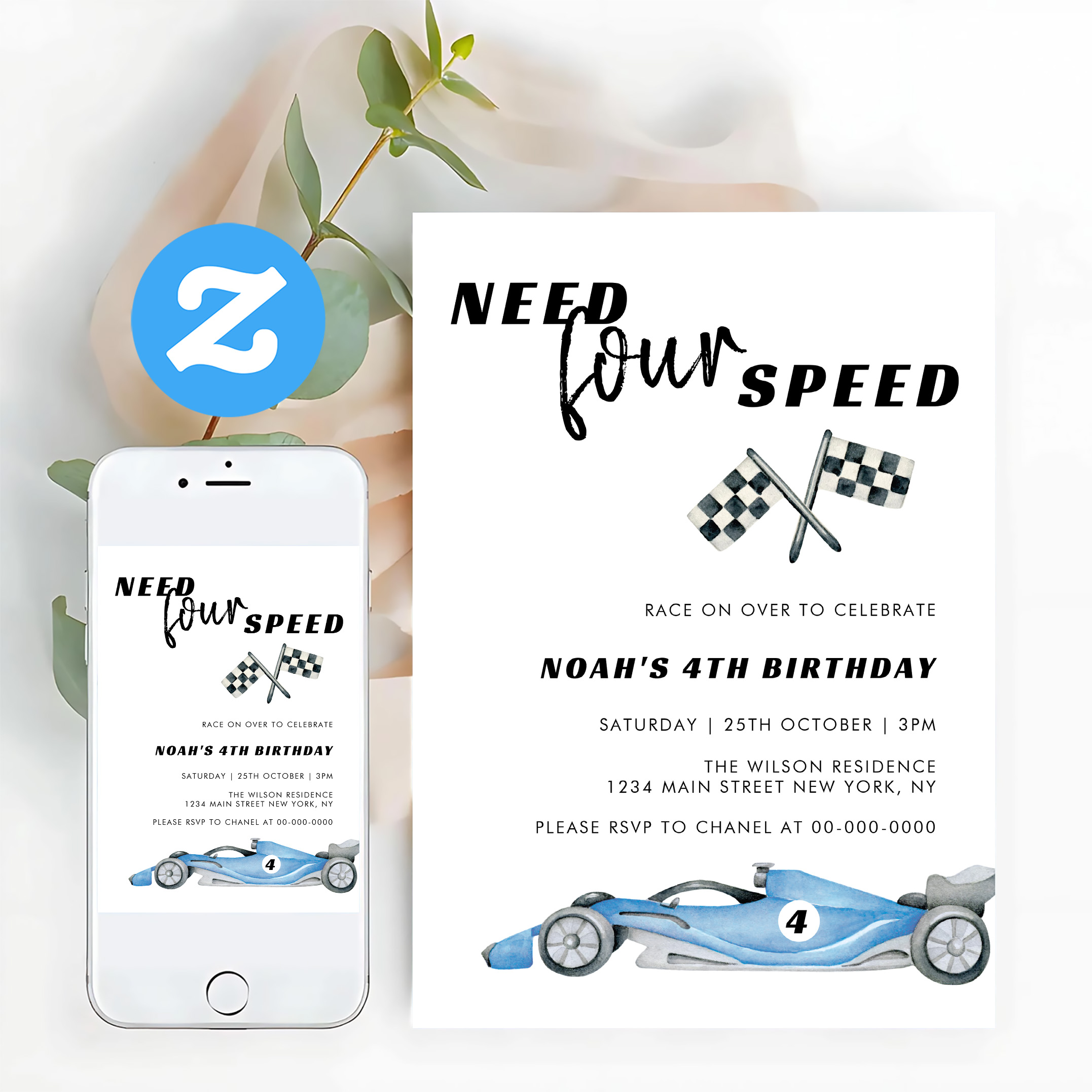 Need Four Speed Red Race Car 4th Birthday Invitation - Image 12