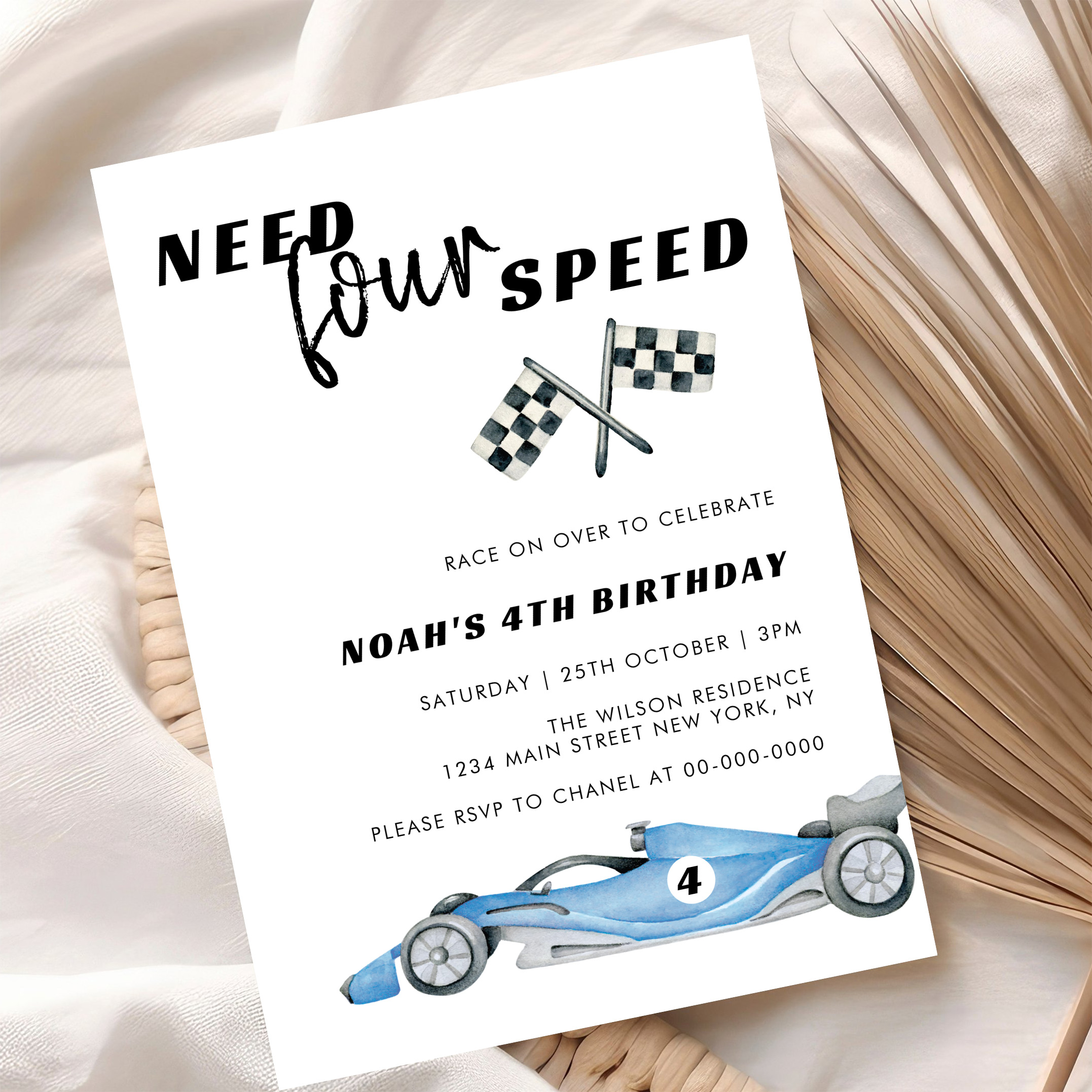 Need Four Speed Red Race Car 4th Birthday Invitation - Image 10