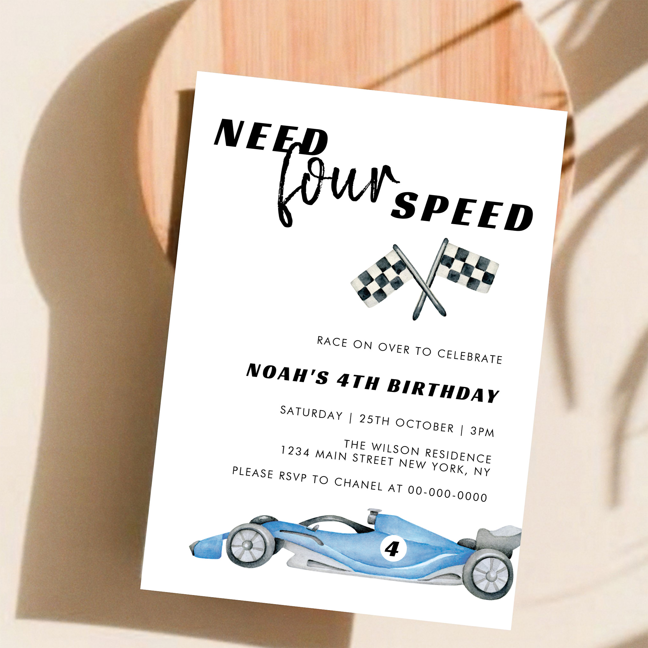 Need Four Speed Red Race Car 4th Birthday Invitation - Image 11