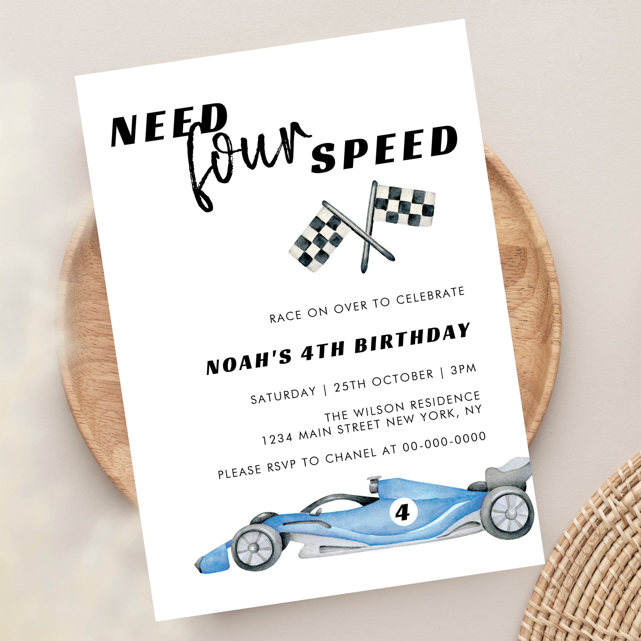 Need Four Speed Red Race Car 4th Birthday Invitation - Image 13