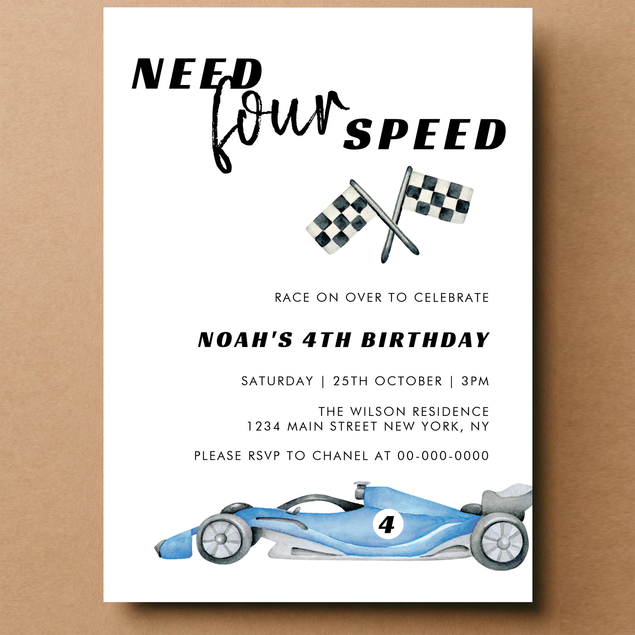 Need Four Speed Red Race Car 4th Birthday Invitation - Image 14