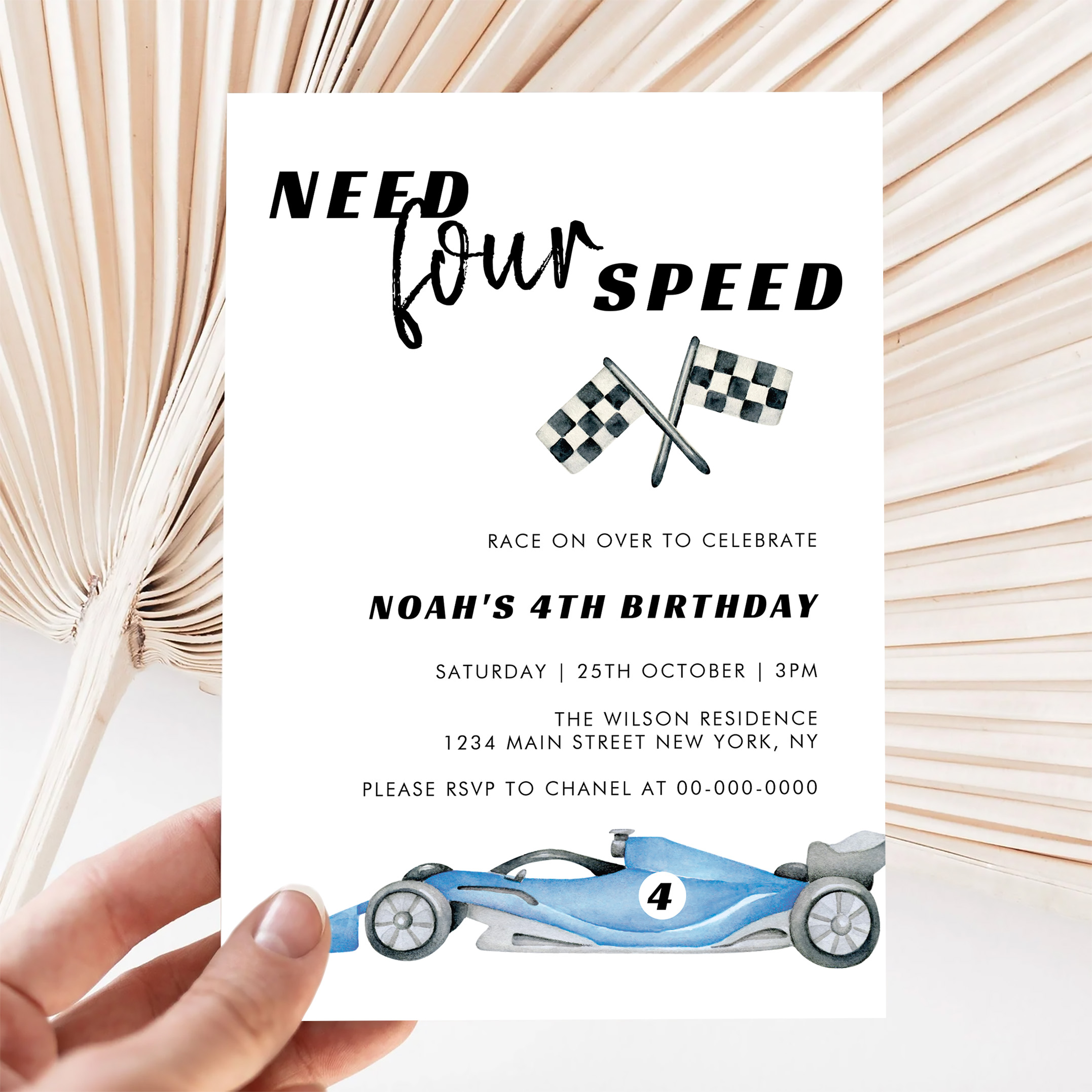 Need Four Speed Red Race Car 4th Birthday Invitation - Image 5