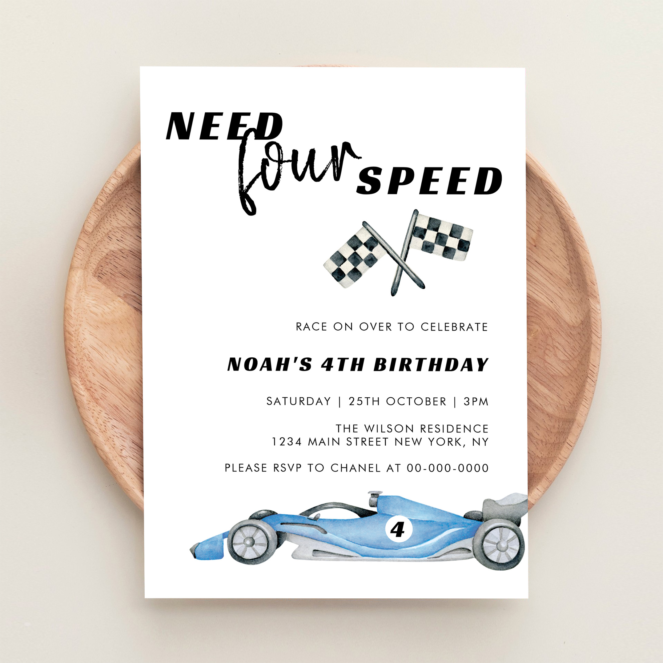 Need Four Speed Red Race Car 4th Birthday Invitation - Image 7