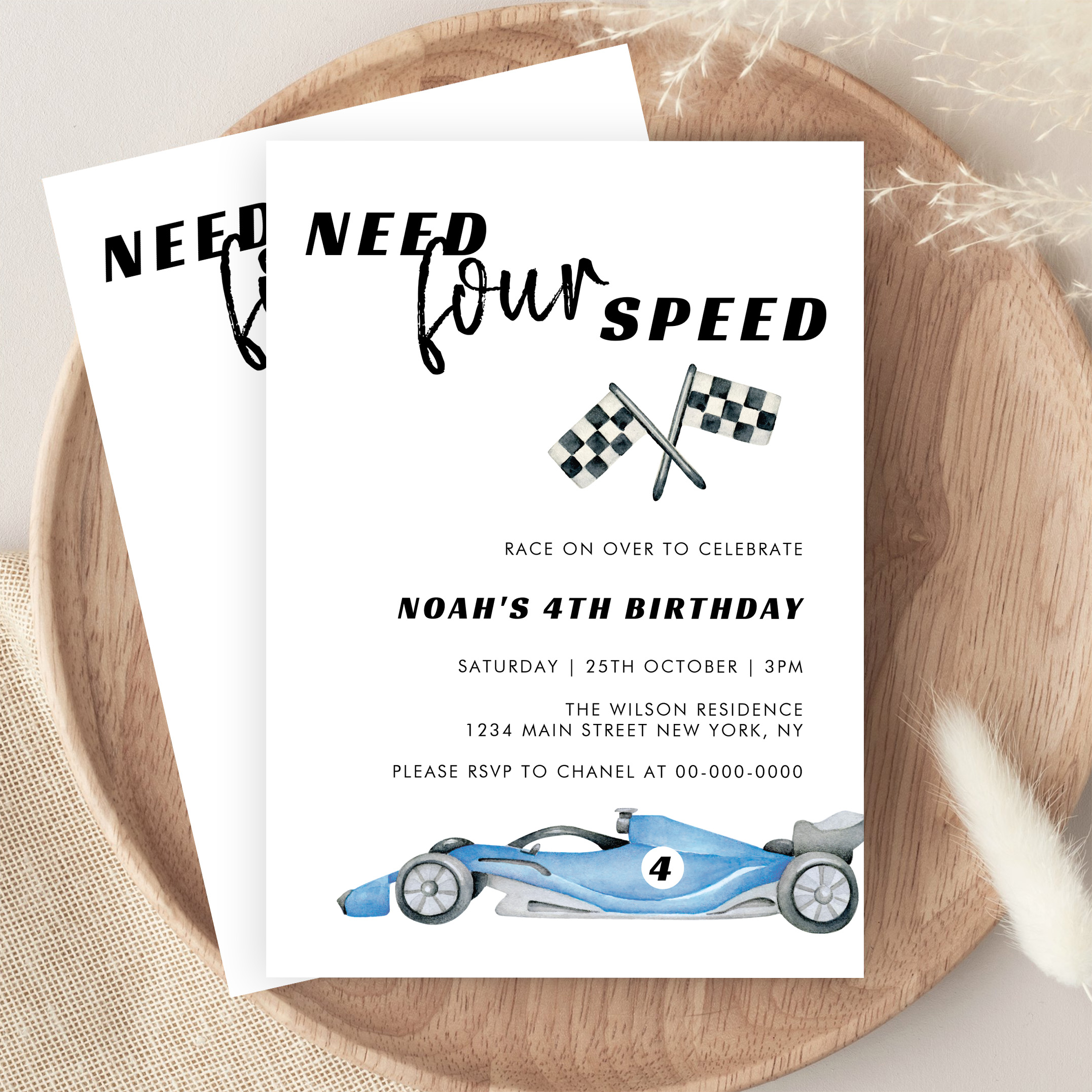 Need Four Speed Red Race Car 4th Birthday Invitation - Image 9