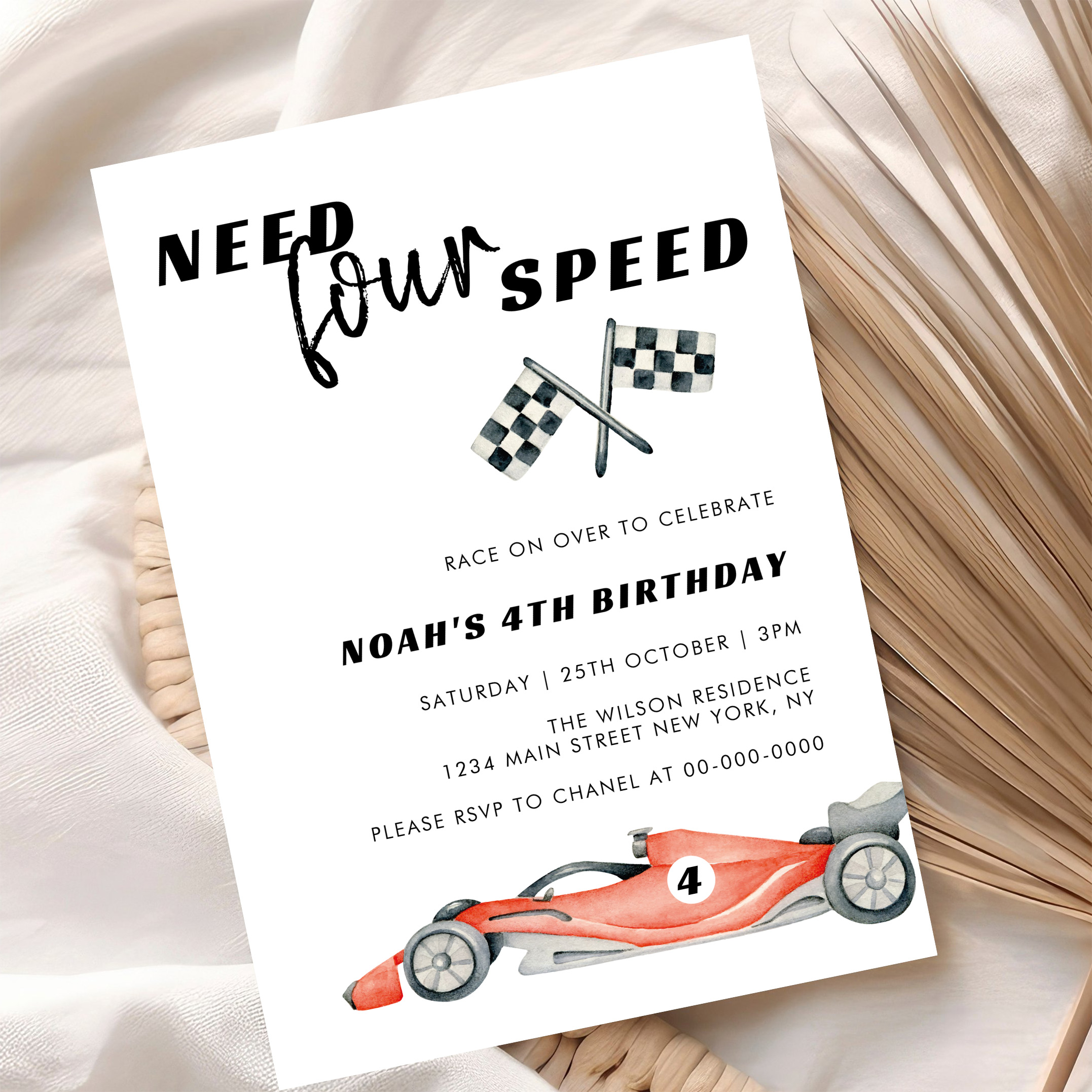 Need Four Speed Red Race Car 4th Birthday Invitation - Image 10