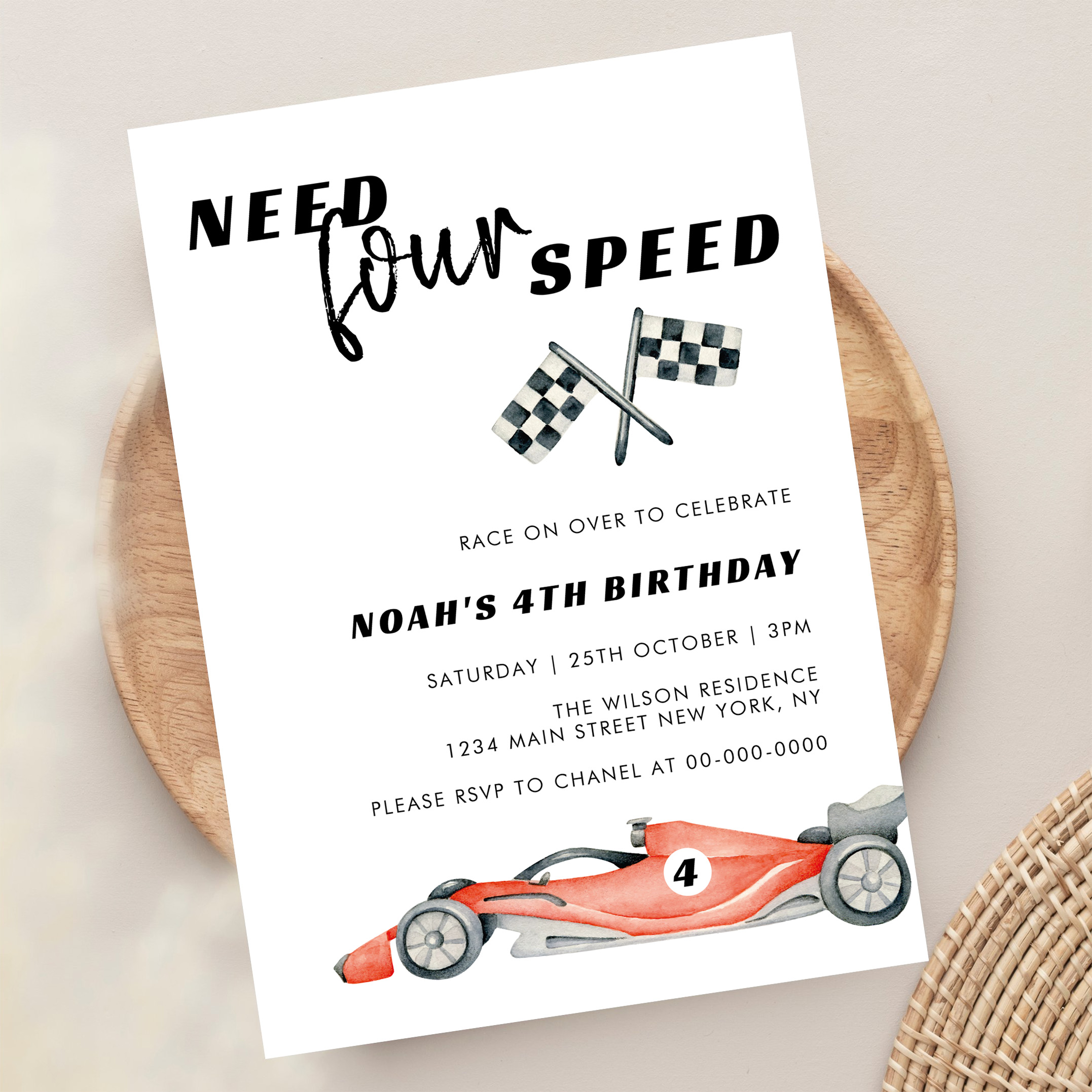 Need Four Speed Red Race Car 4th Birthday Invitation - Image 13