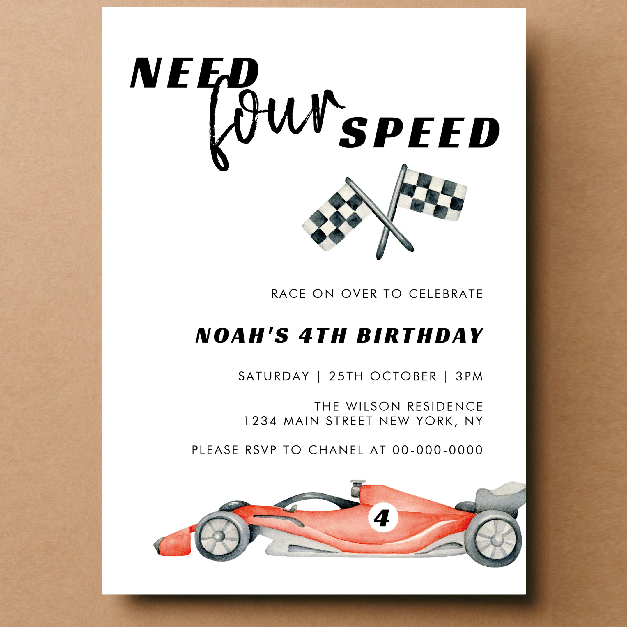 Need Four Speed Red Race Car 4th Birthday Invitation - Image 14