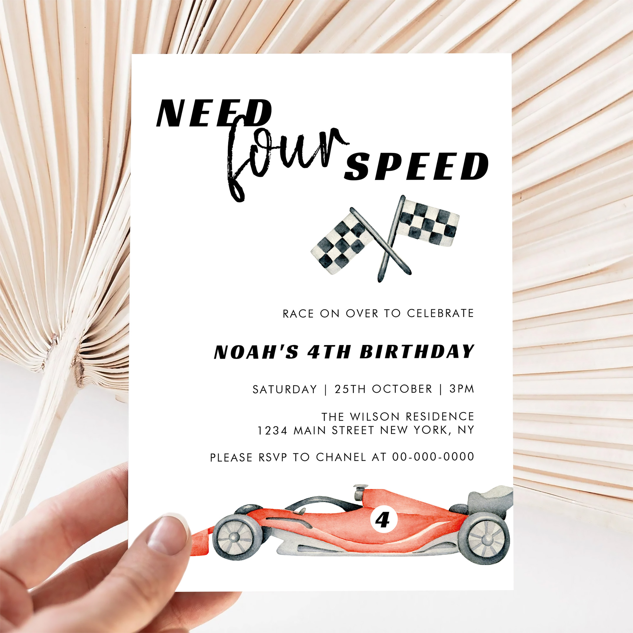 Need Four Speed Red Race Car 4th Birthday Invitation - Image 5