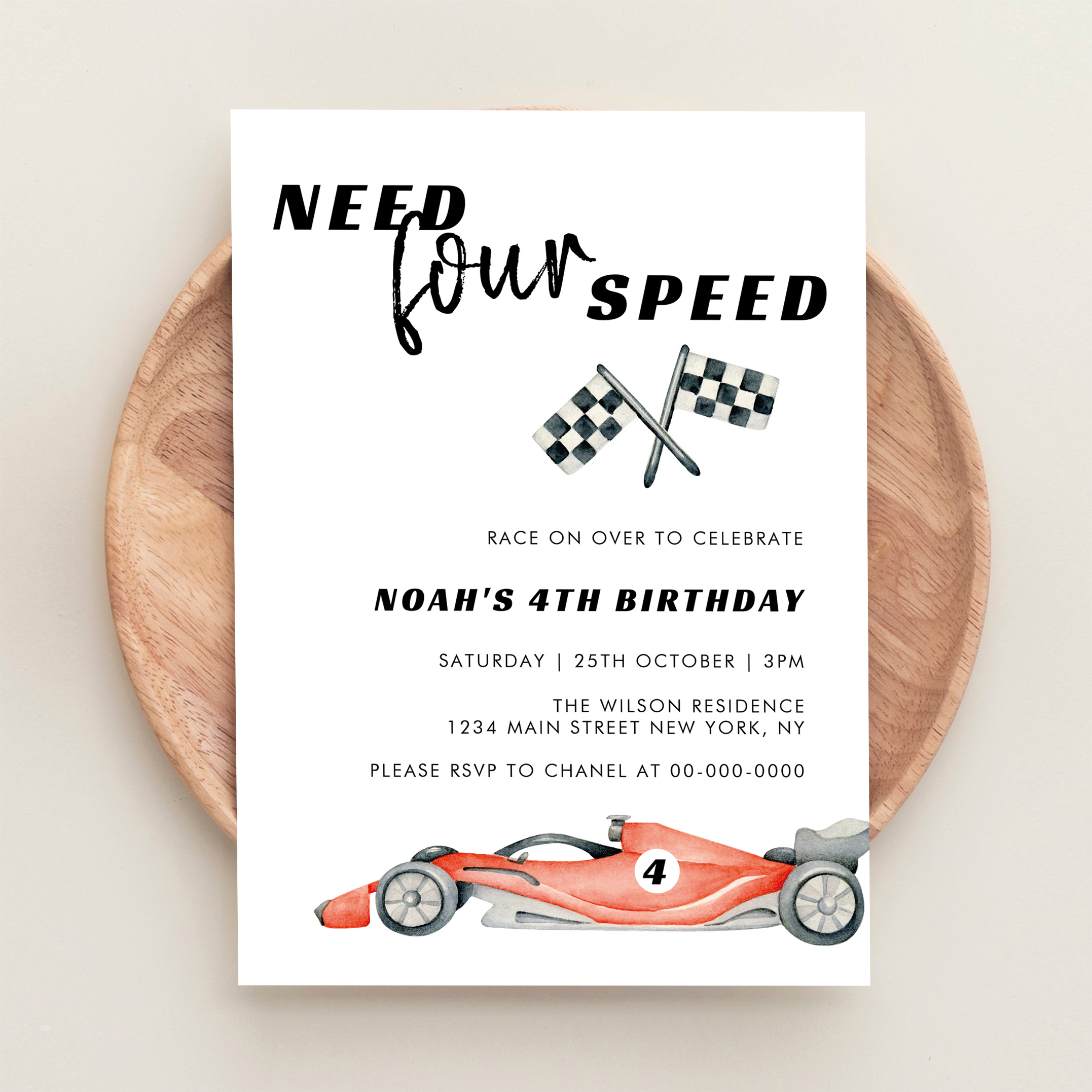 Need Four Speed Red Race Car 4th Birthday Invitation - Image 7