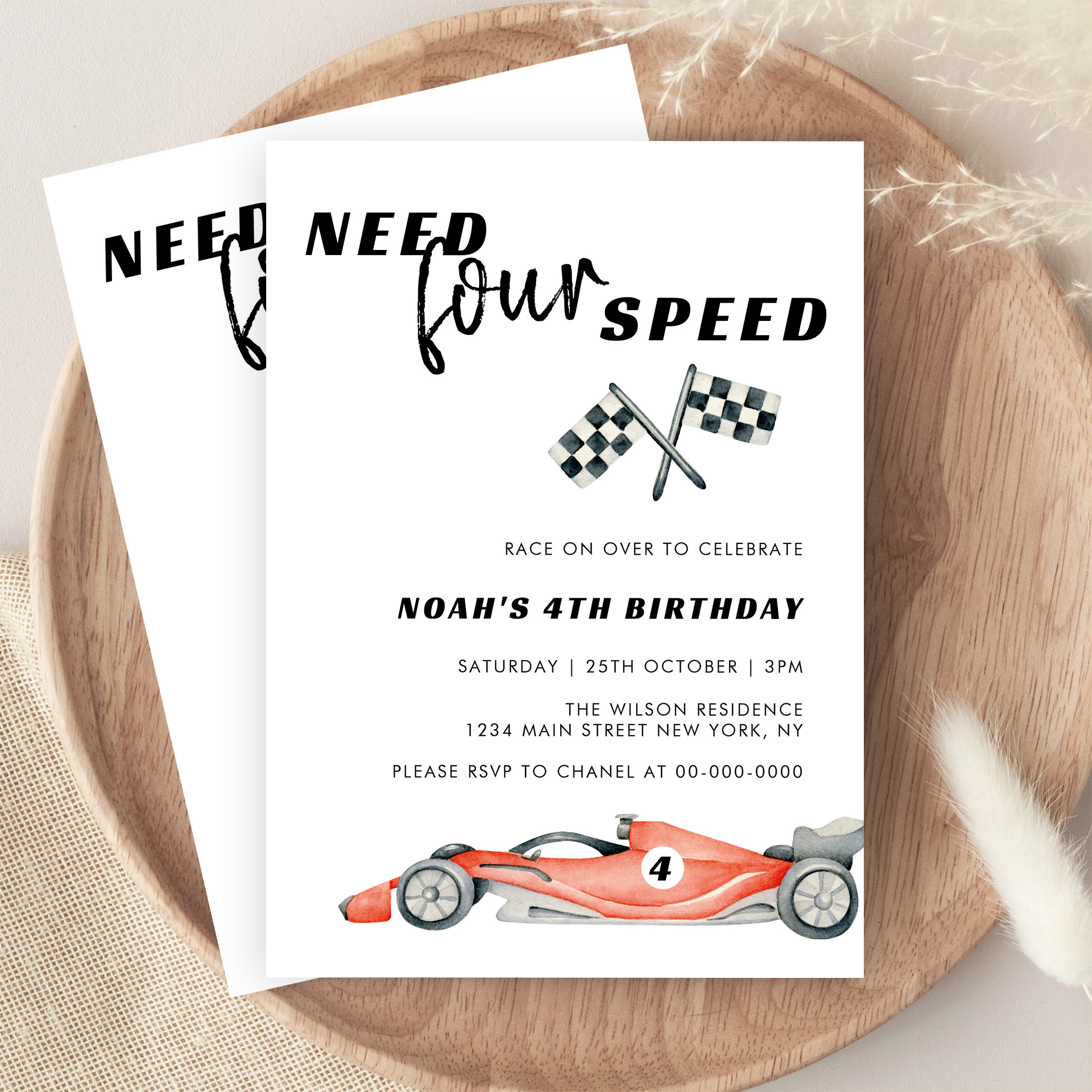 Need Four Speed Red Race Car 4th Birthday Invitation - Image 9