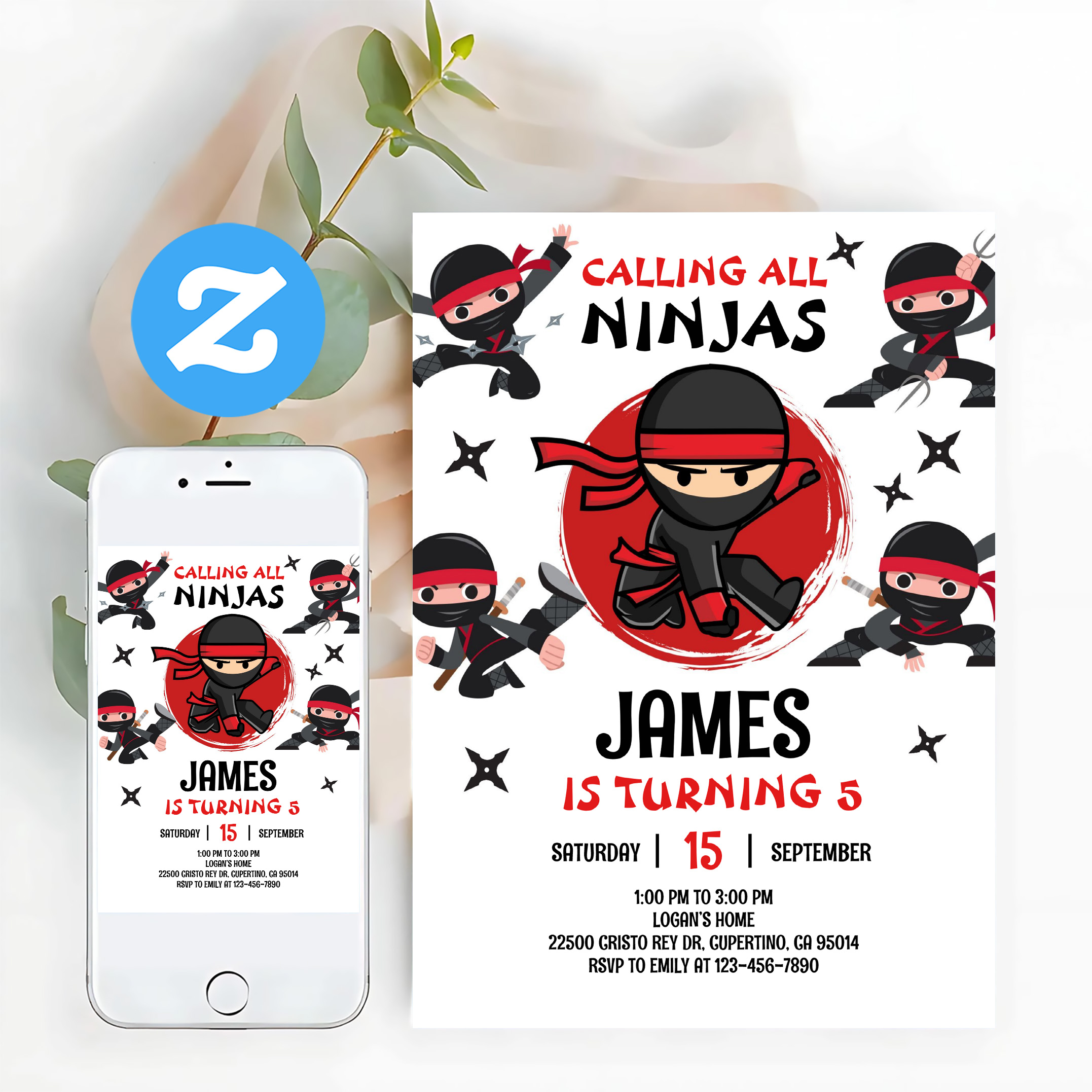 Ninja Warrior Karate Kids Birthday Party Invitation - Image 12