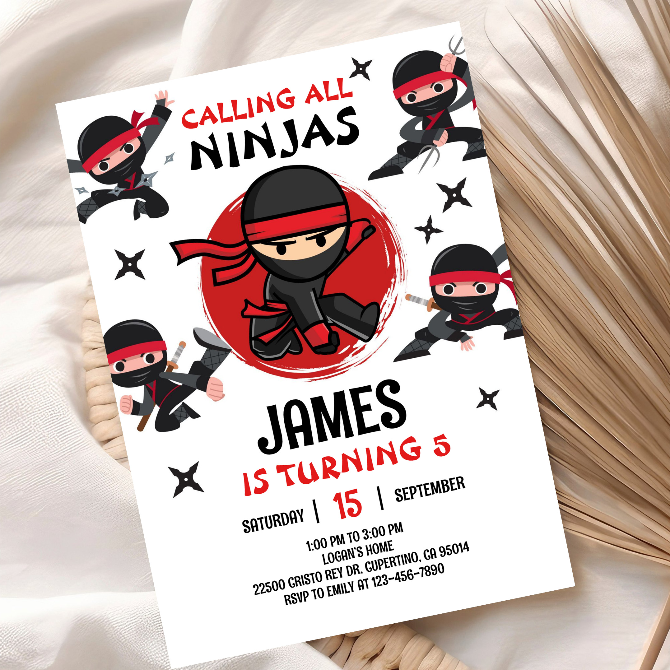 Ninja Warrior Karate Kids Birthday Party Invitation - Image 10
