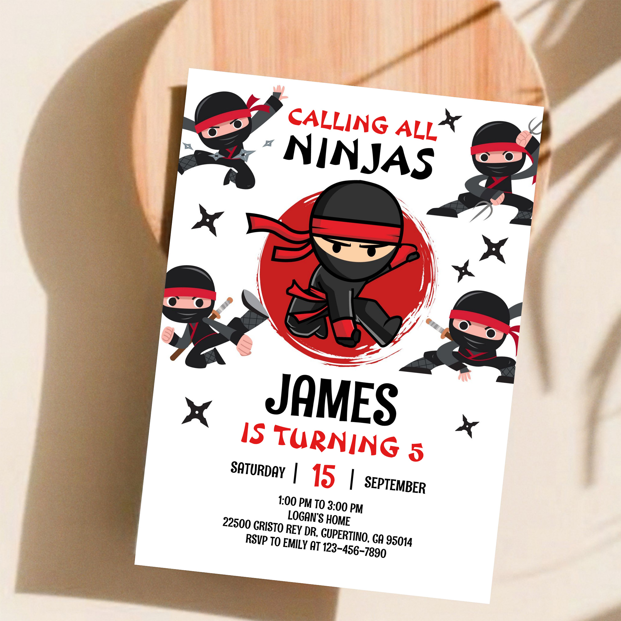 Ninja Warrior Karate Kids Birthday Party Invitation - Image 11