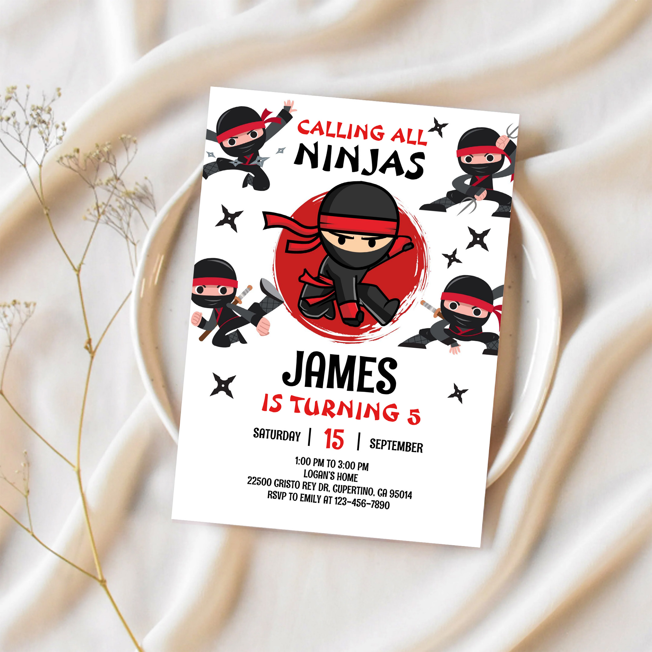 Ninja Warrior Karate Kids Birthday Party Invitation - Image 2