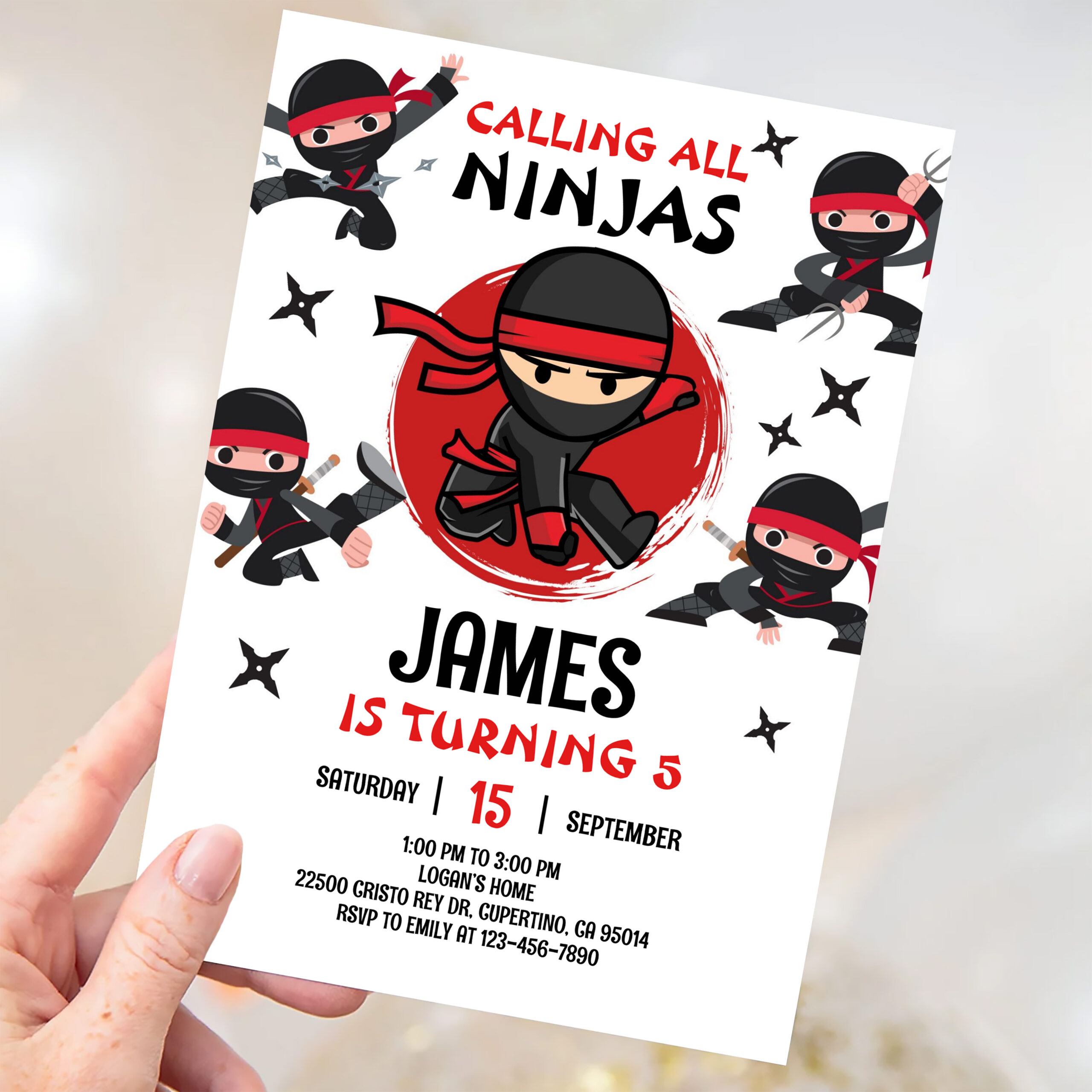 Ninja Warrior Karate Kids Birthday Party Invitation - Image 3