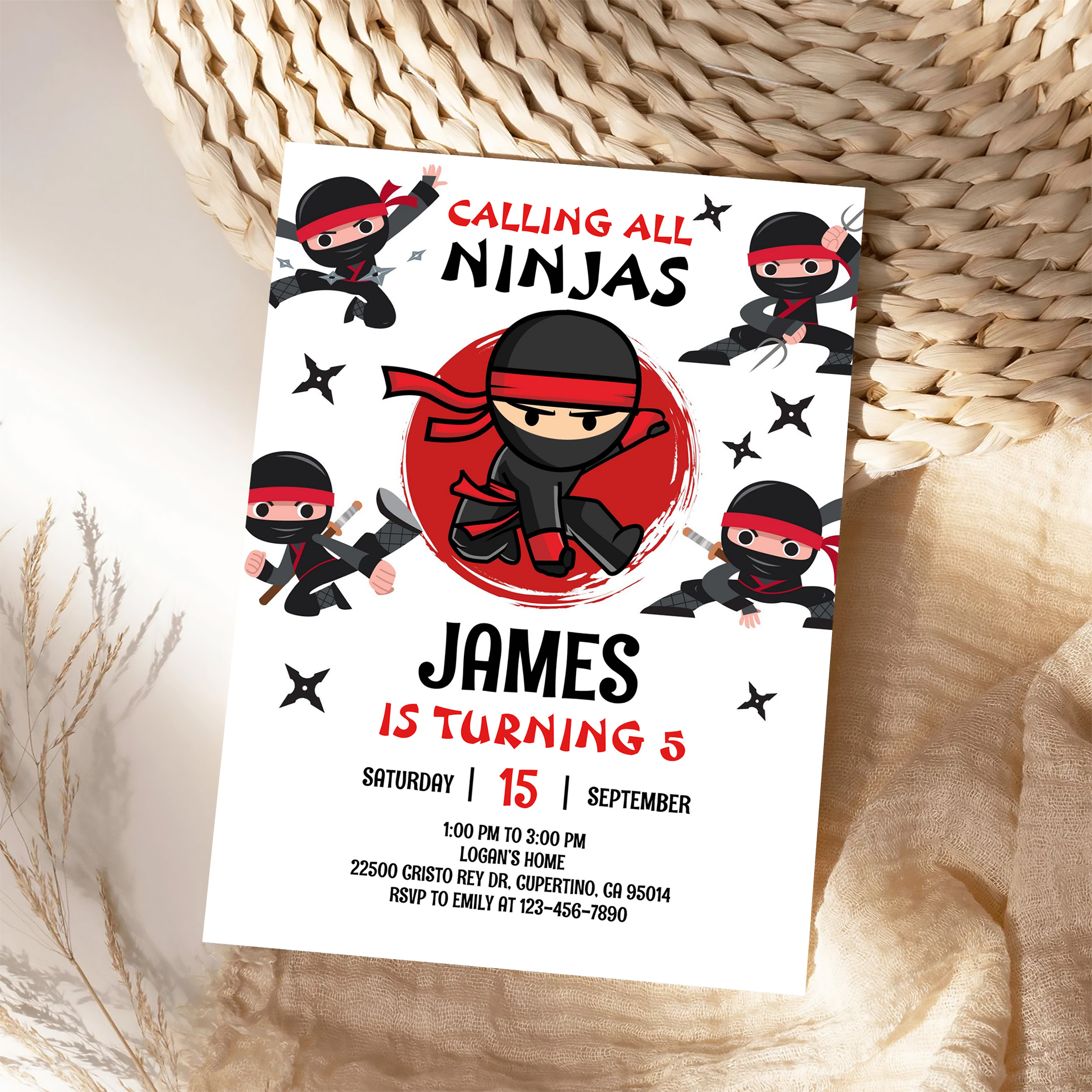 Ninja Warrior Karate Kids Birthday Party Invitation - Image 4