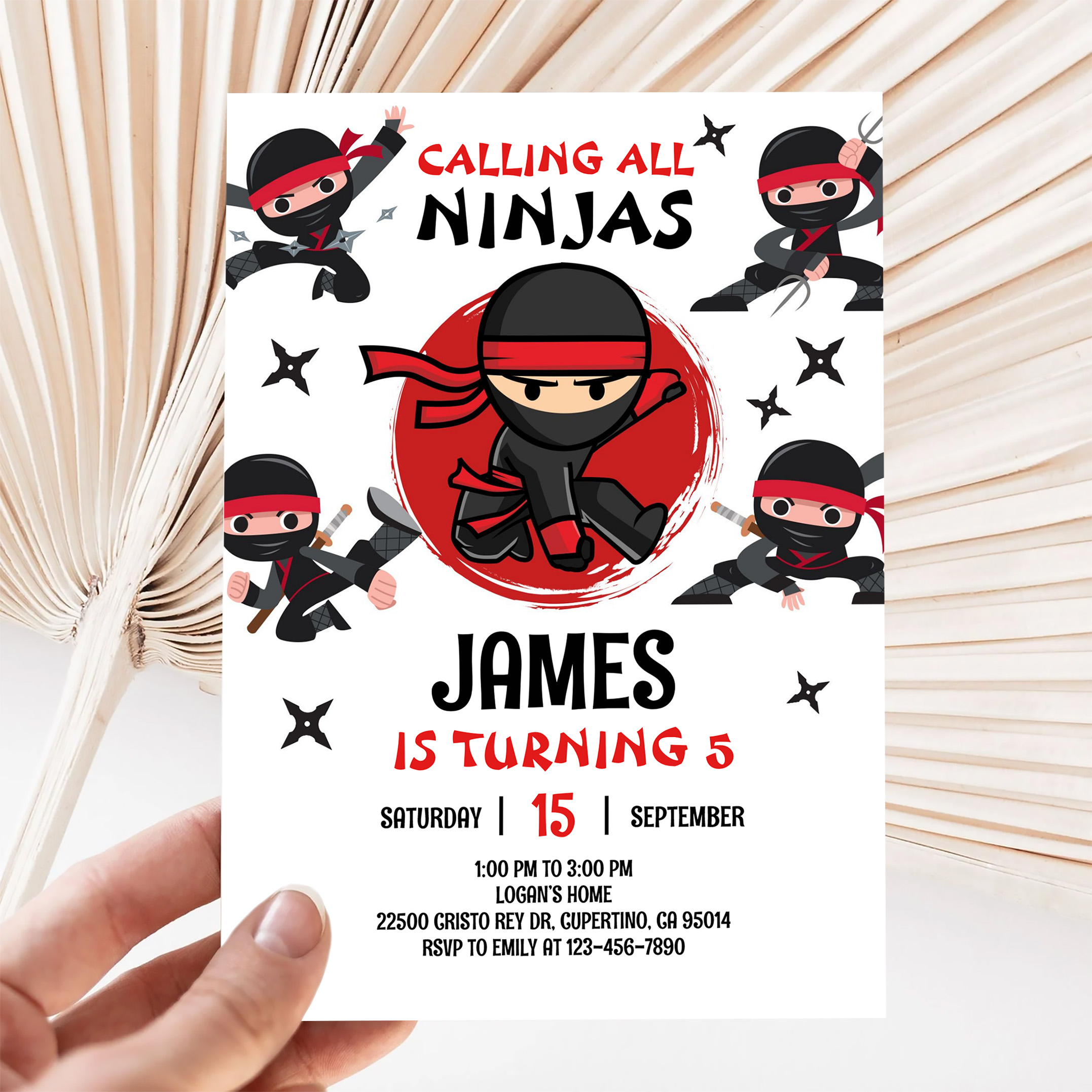Ninja Warrior Karate Kids Birthday Party Invitation - Image 5