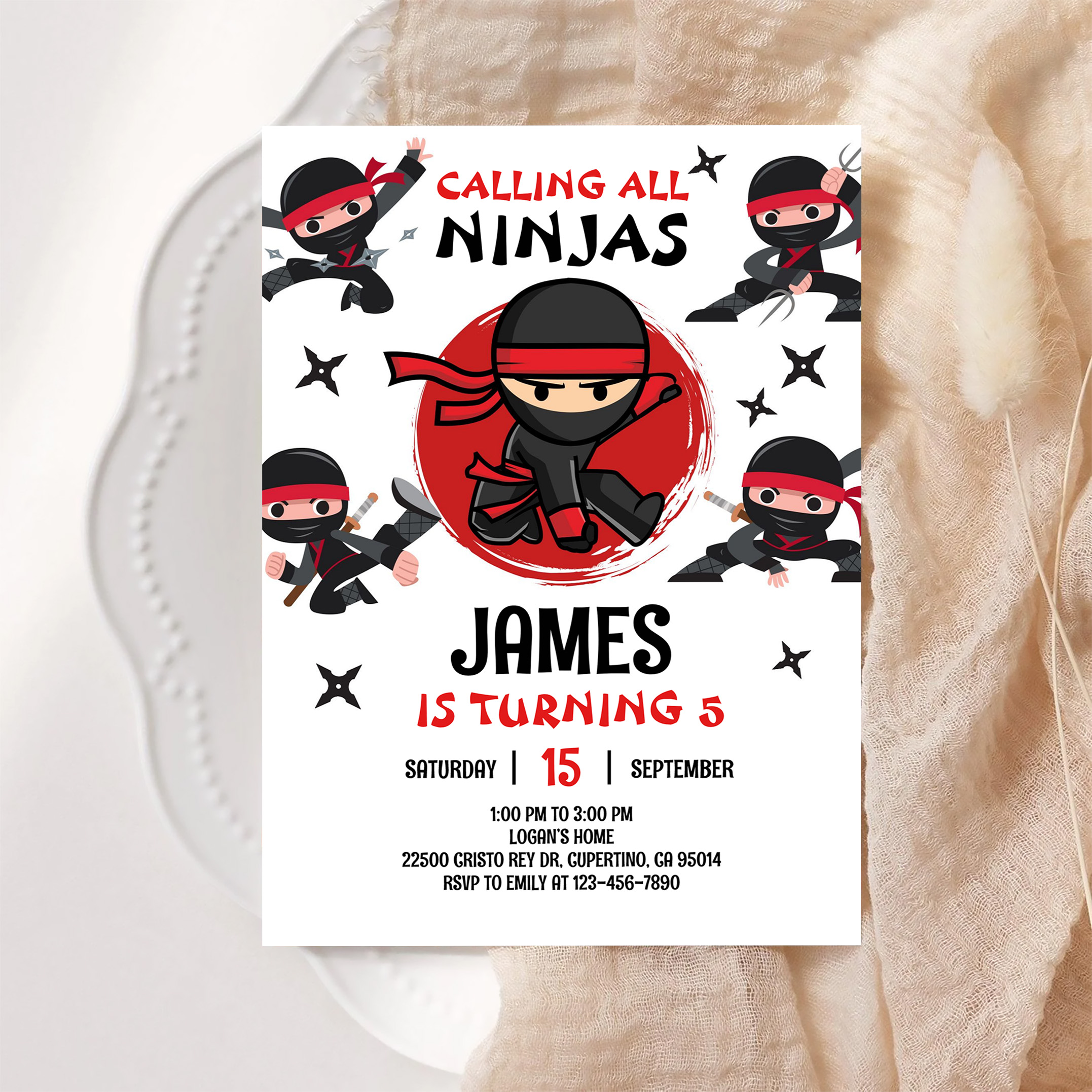 Ninja Warrior Karate Kids Birthday Party Invitation - Image 6