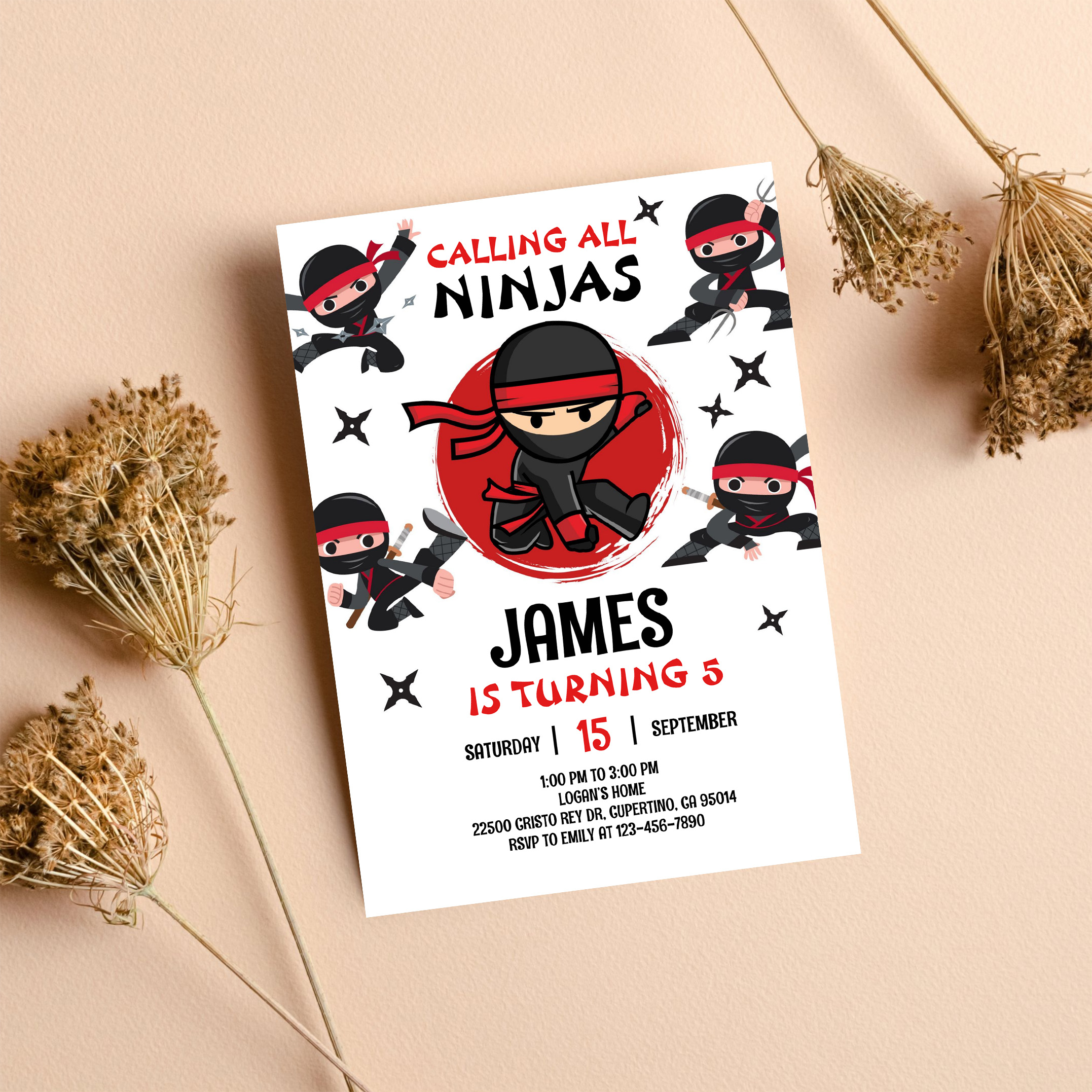 Ninja Warrior Karate Kids Birthday Party Invitation - Image 8