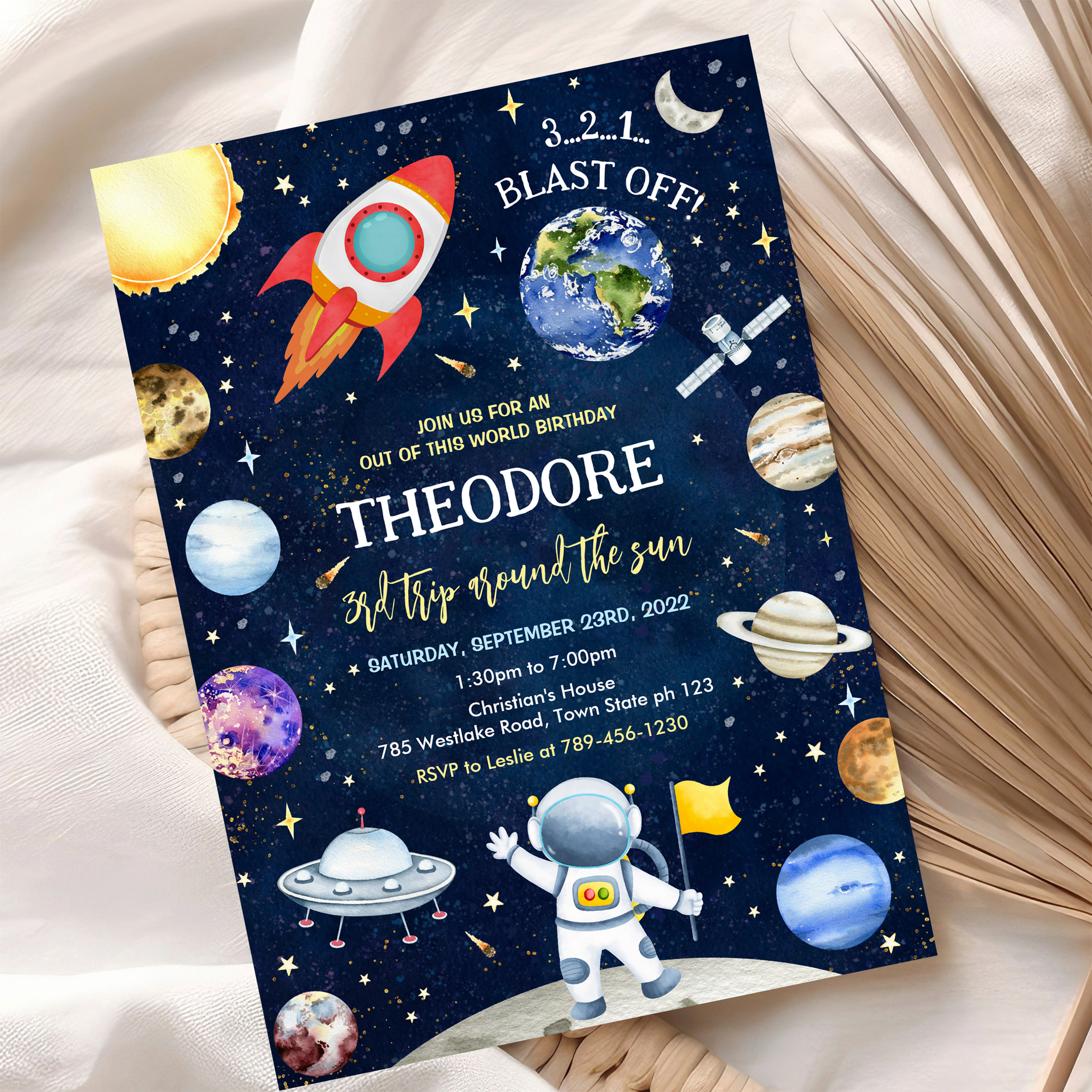 Outer Space Galaxy Planets Rocket Birthday Invitation - Image 10