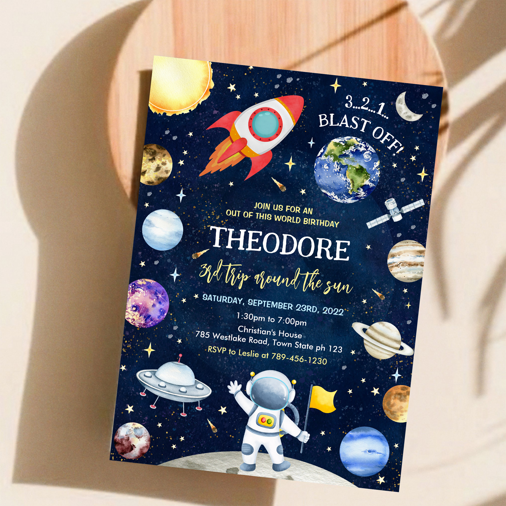 Outer Space Galaxy Planets Rocket Birthday Invitation - Image 11