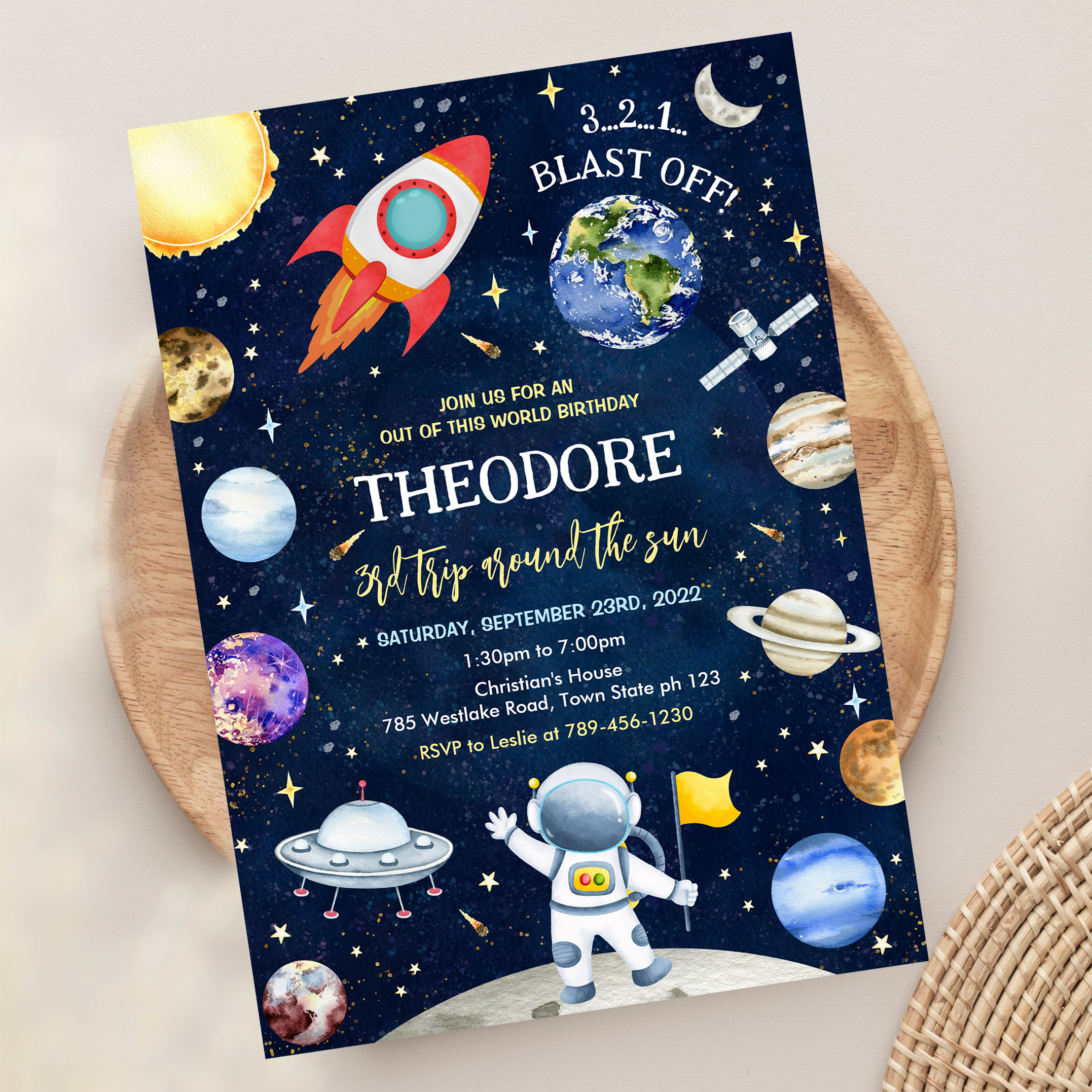 Outer Space Galaxy Planets Rocket Birthday Invitation - Image 13