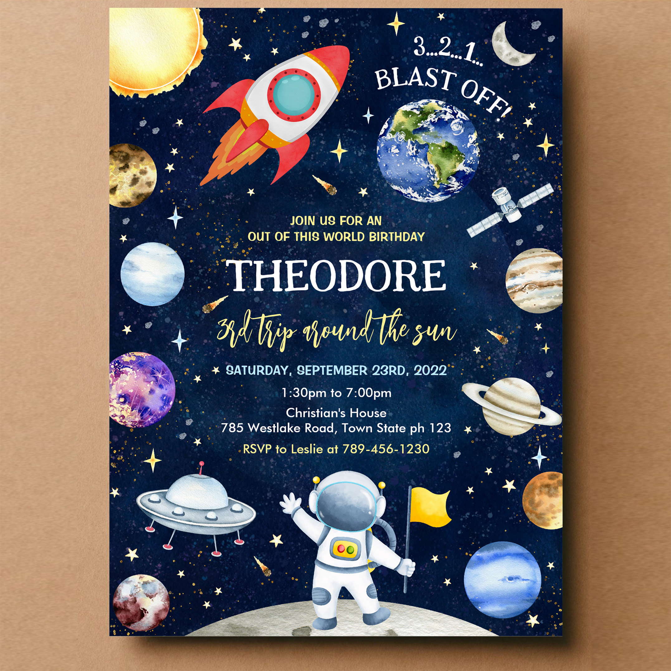 Outer Space Galaxy Planets Rocket Birthday Invitation - Image 14