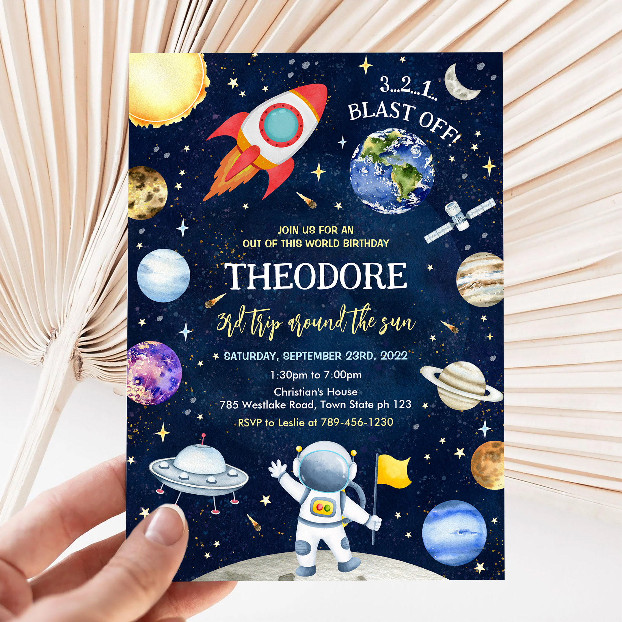 Outer Space Galaxy Planets Rocket Birthday Invitation - Image 5