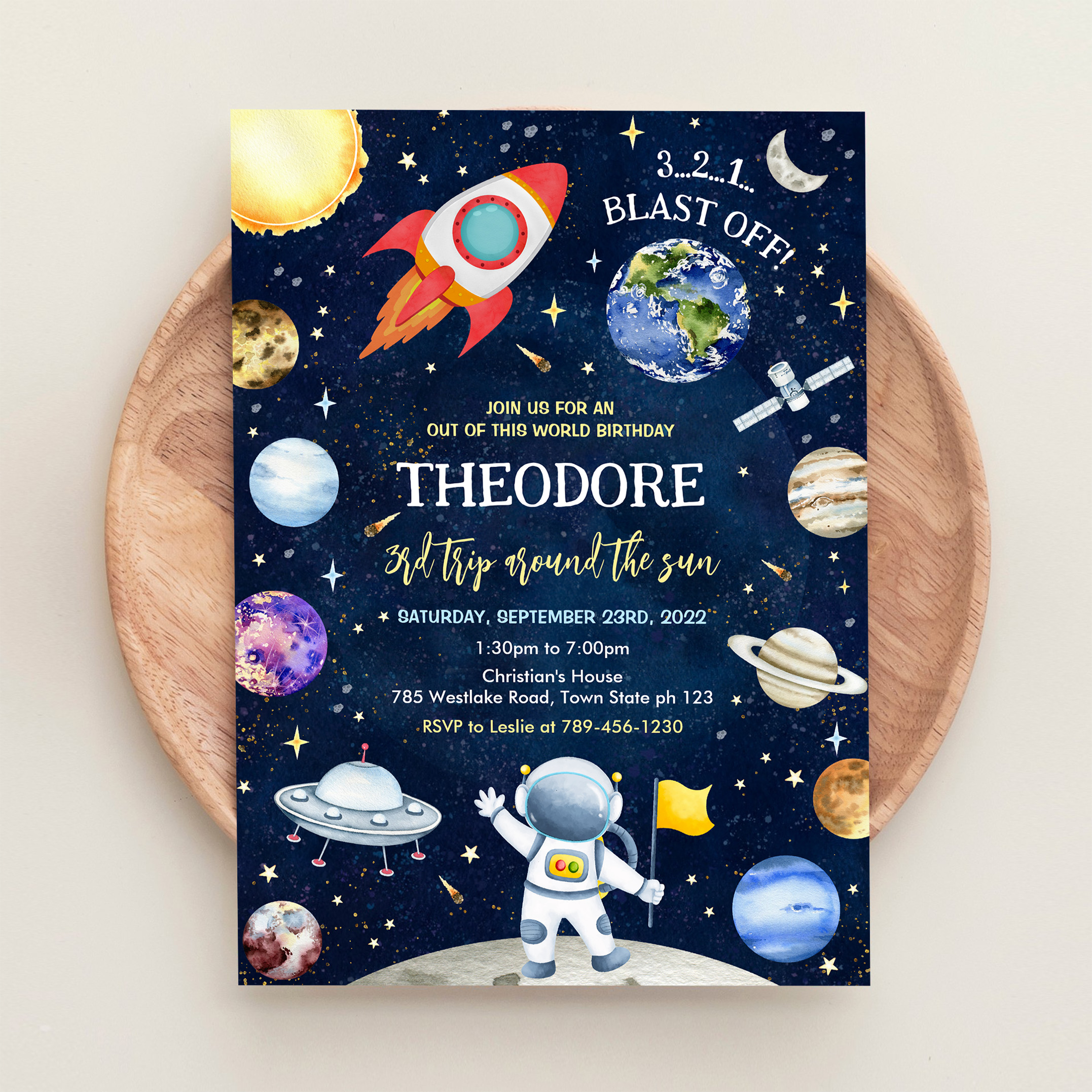 Outer Space Galaxy Planets Rocket Birthday Invitation - Image 7