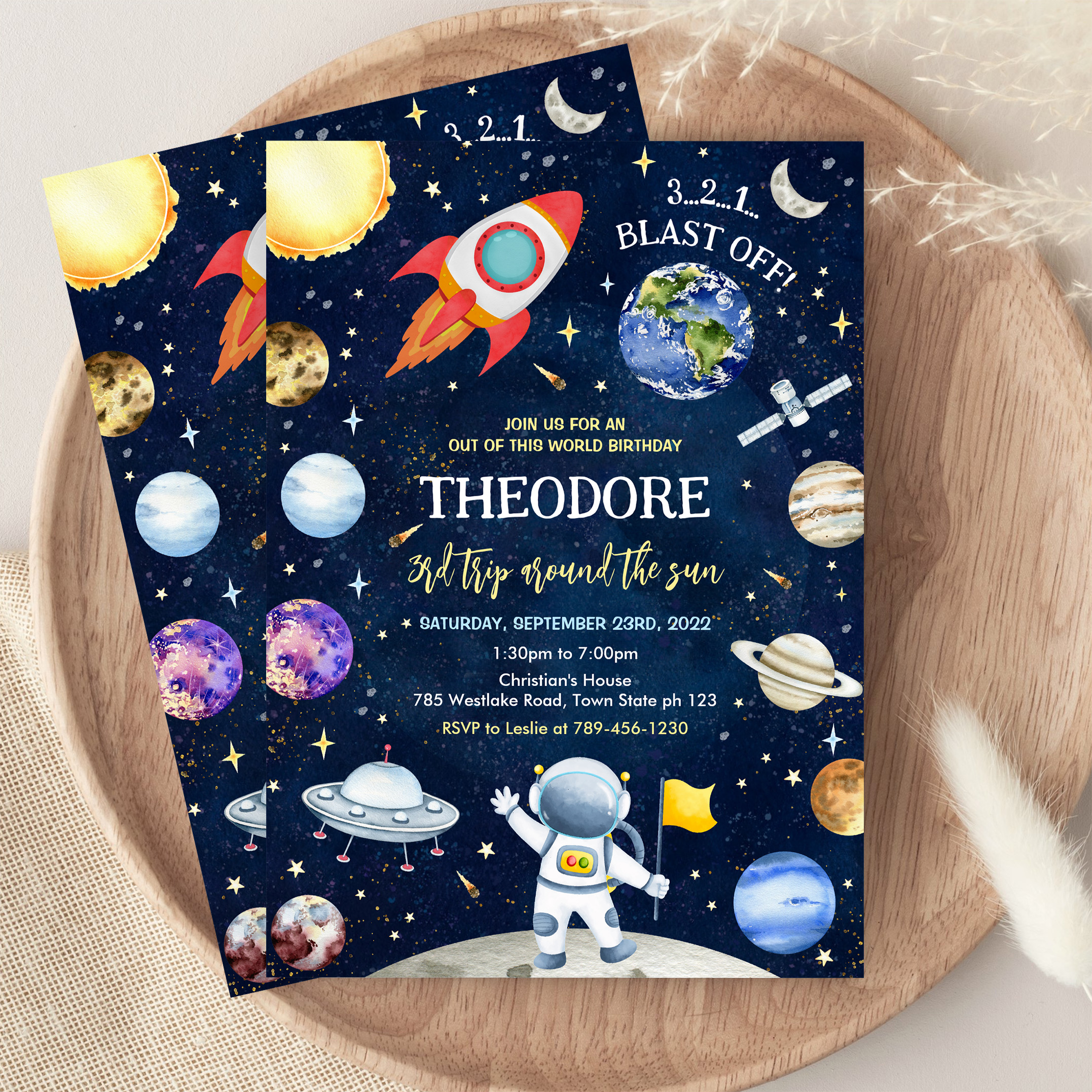 Outer Space Galaxy Planets Rocket Birthday Invitation - Image 9