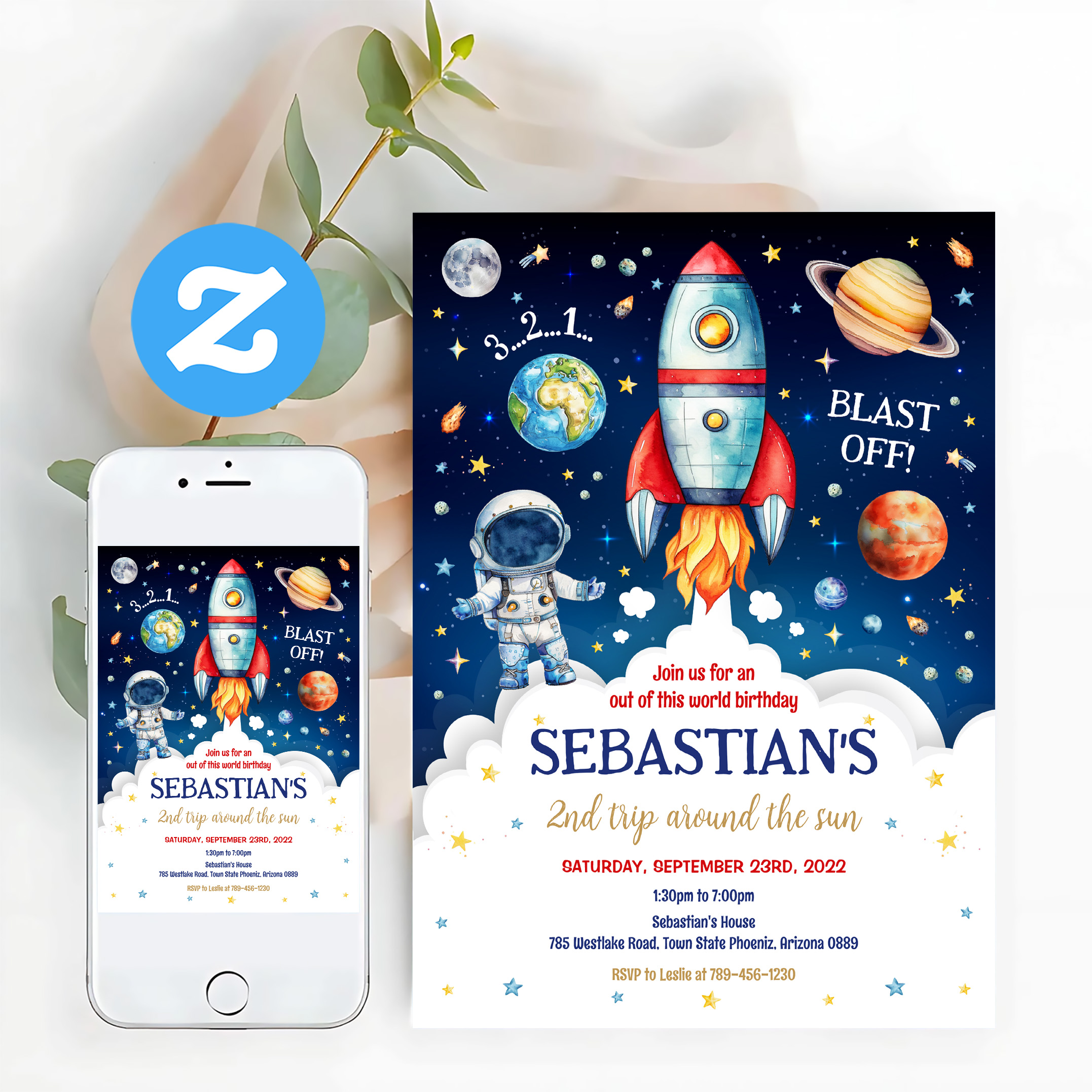 Outer Space Galaxy Planets Rocket Birthday Invitation - Image 12