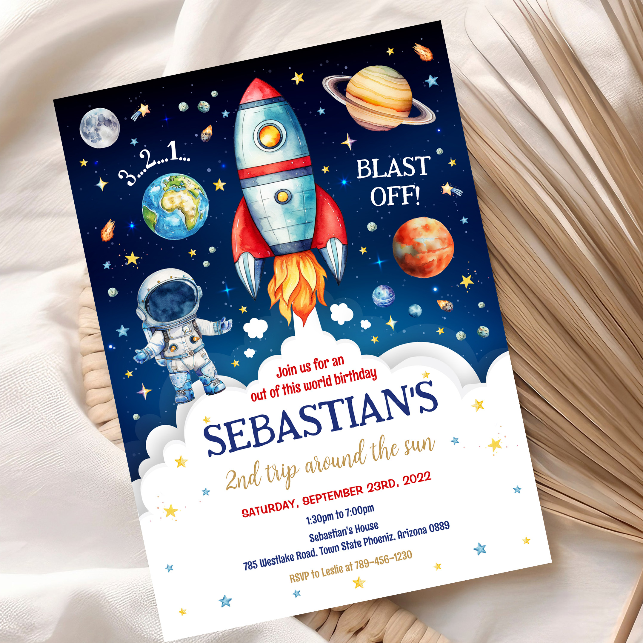 Outer Space Galaxy Planets Rocket Birthday Invitation - Image 10