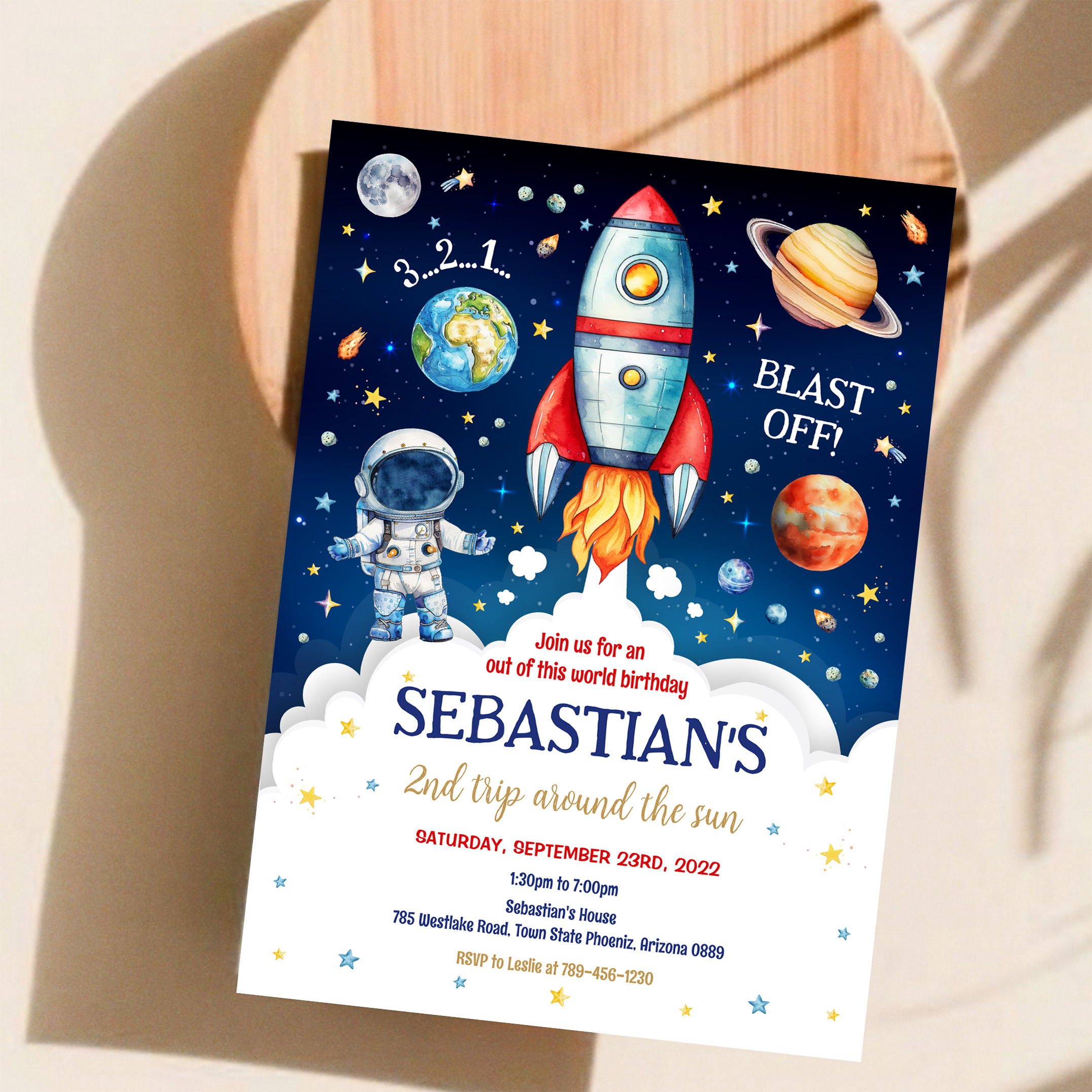 Outer Space Galaxy Planets Rocket Birthday Invitation - Image 11